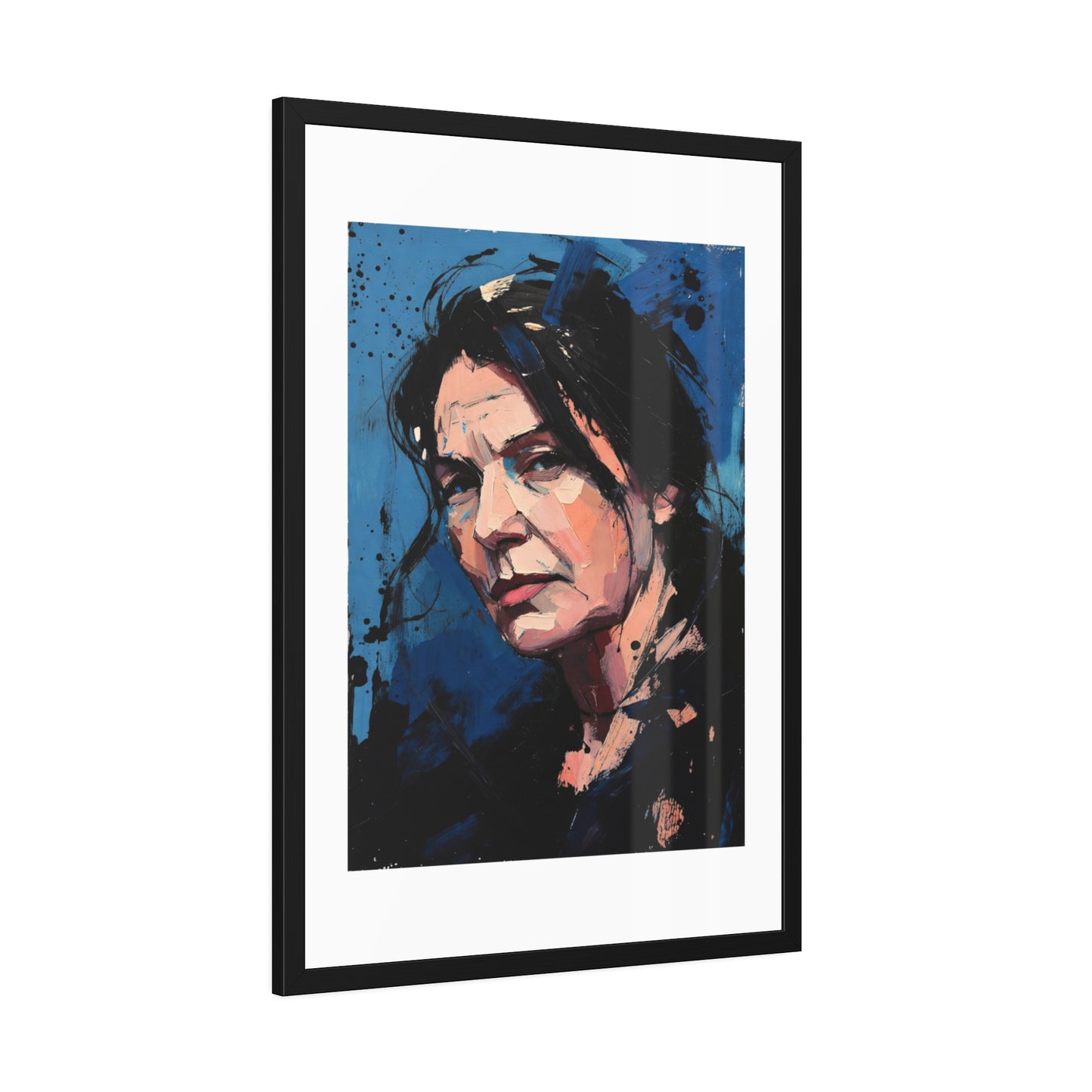 Framed Women in Blue Paper Posters
