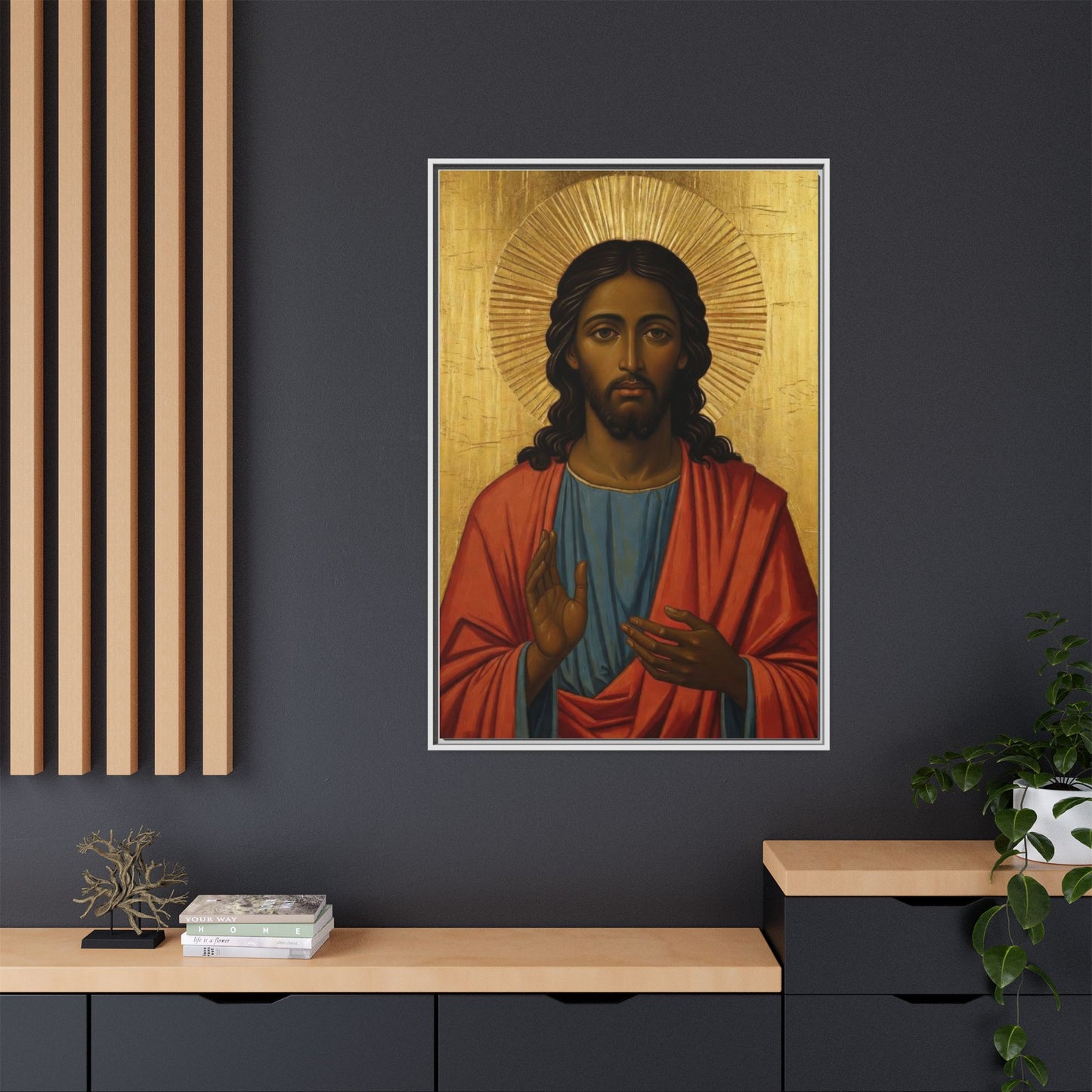 Framed Orthodox Christ Icon Matte Canvas — Religious Wall Art for Home, Church, or Prayer Corner