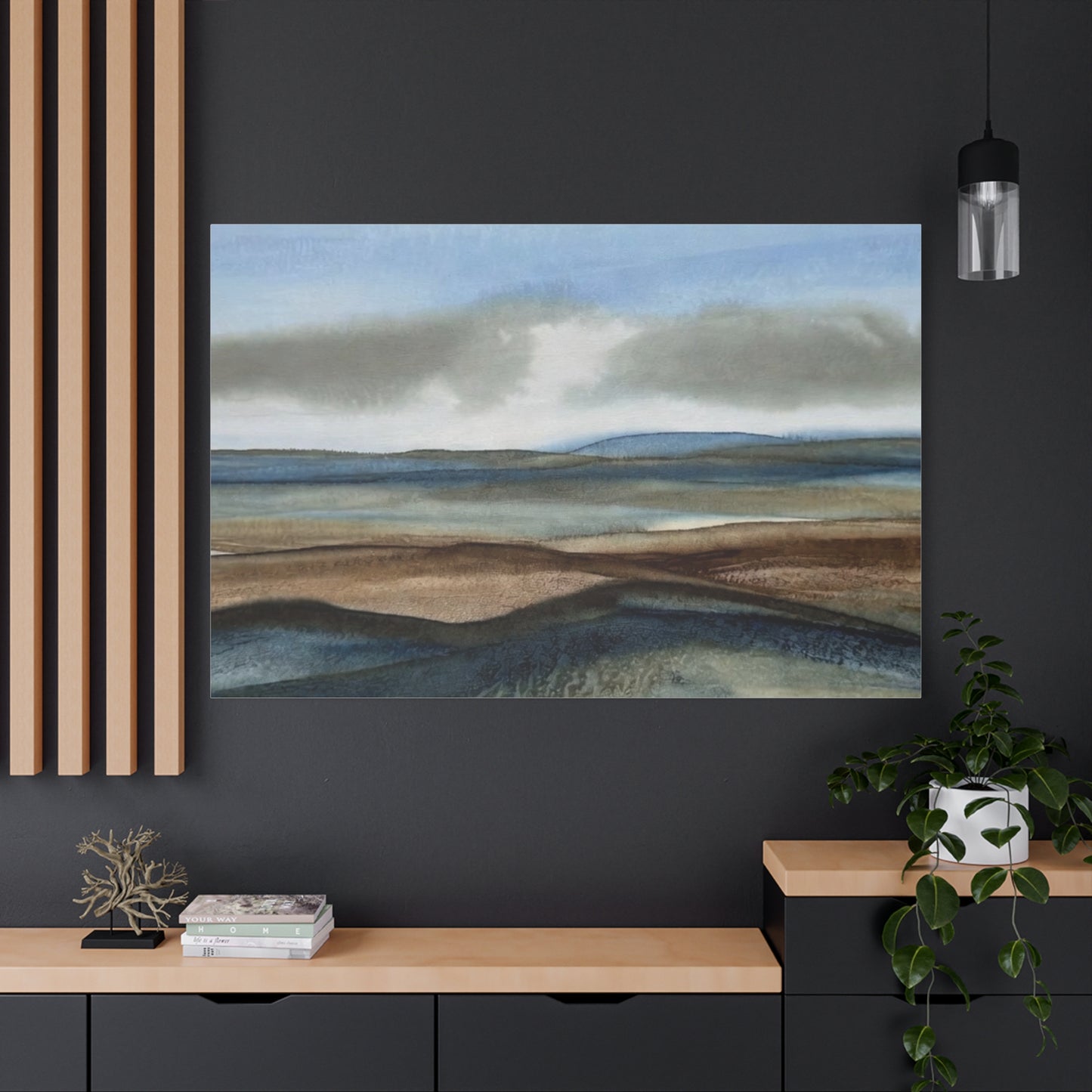 Coastal Mist Matte Canvas Print — Serene Blue-Brown Landscape Wall Art