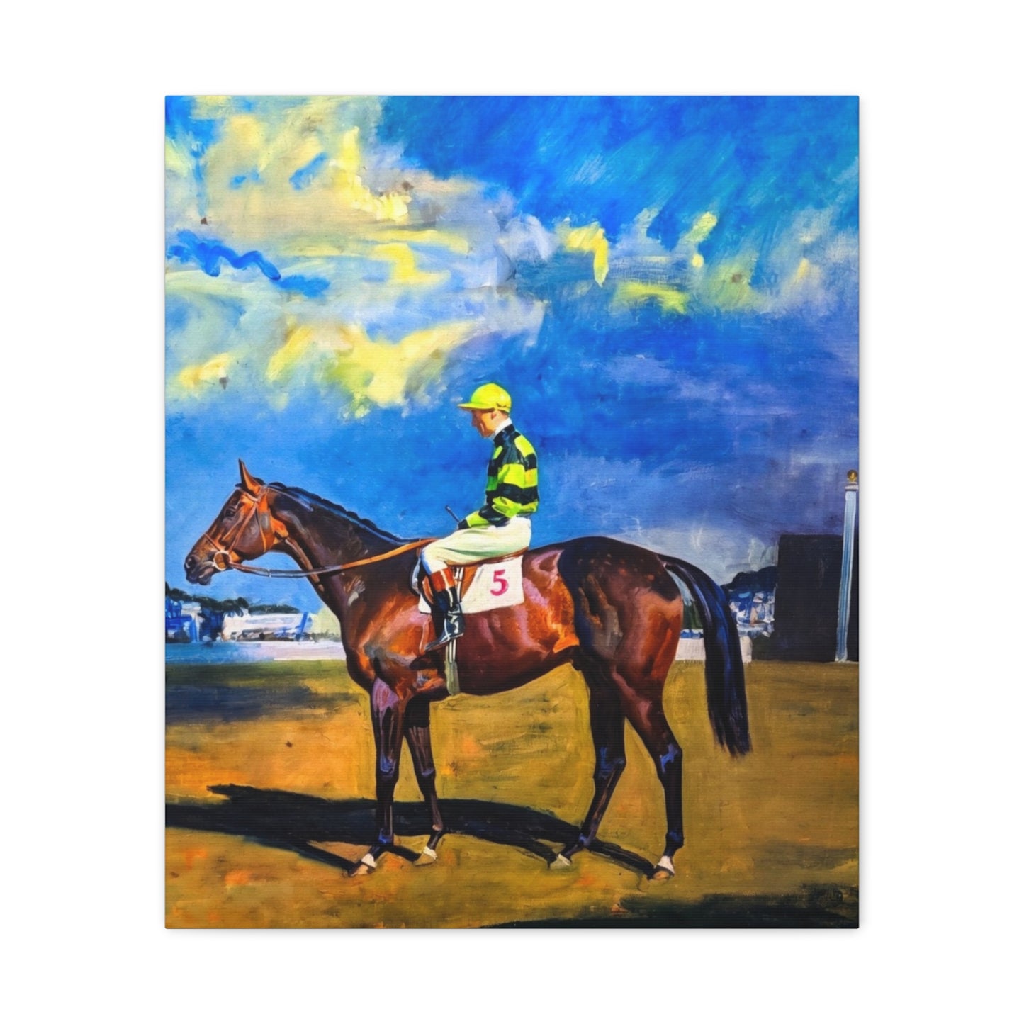 Horse Racing Jockey Canvas Print — Equestrian Art Matte Stretched Wall Decor