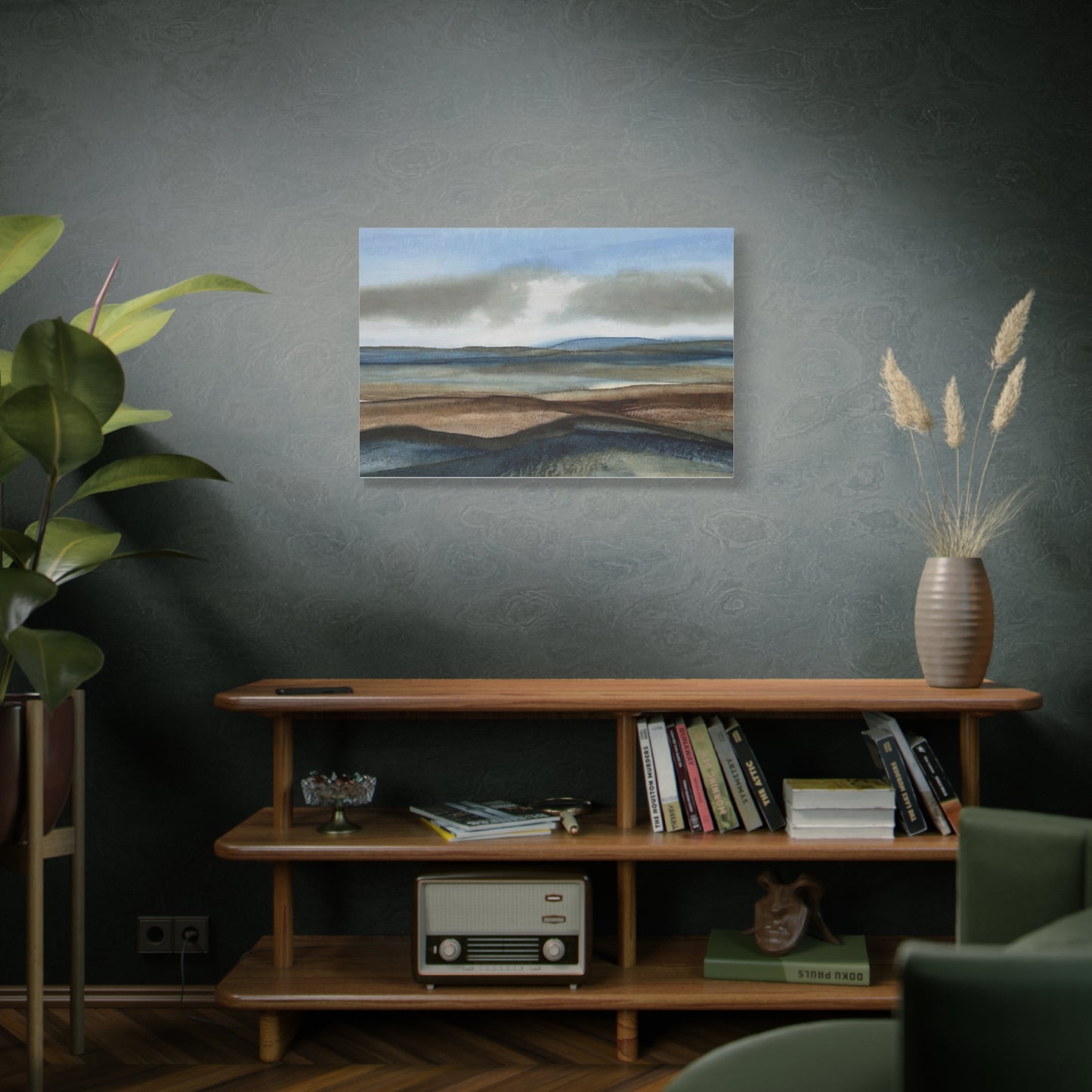 Coastal Mist Matte Canvas Print — Serene Blue-Brown Landscape Wall Art
