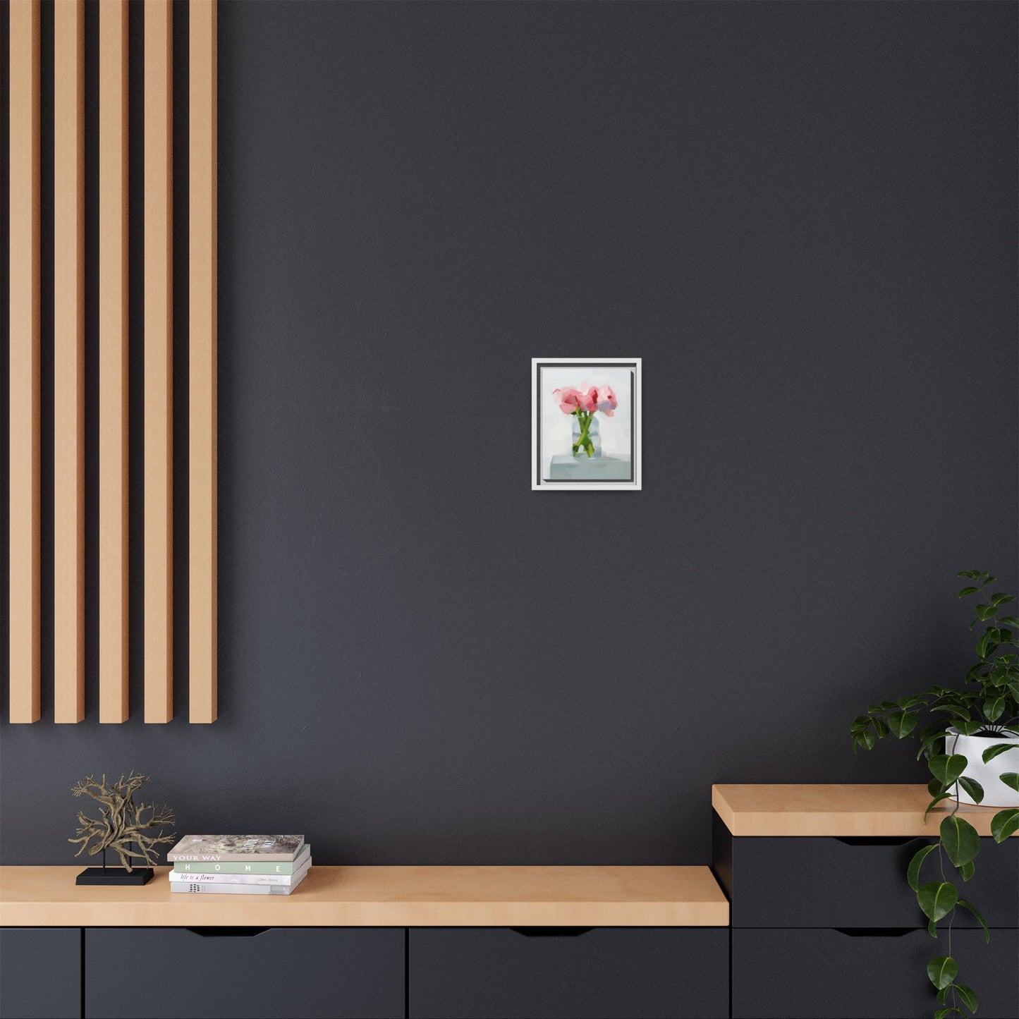 Framed Floral Canvas Art — Pink Peonies in Vase (Matte)