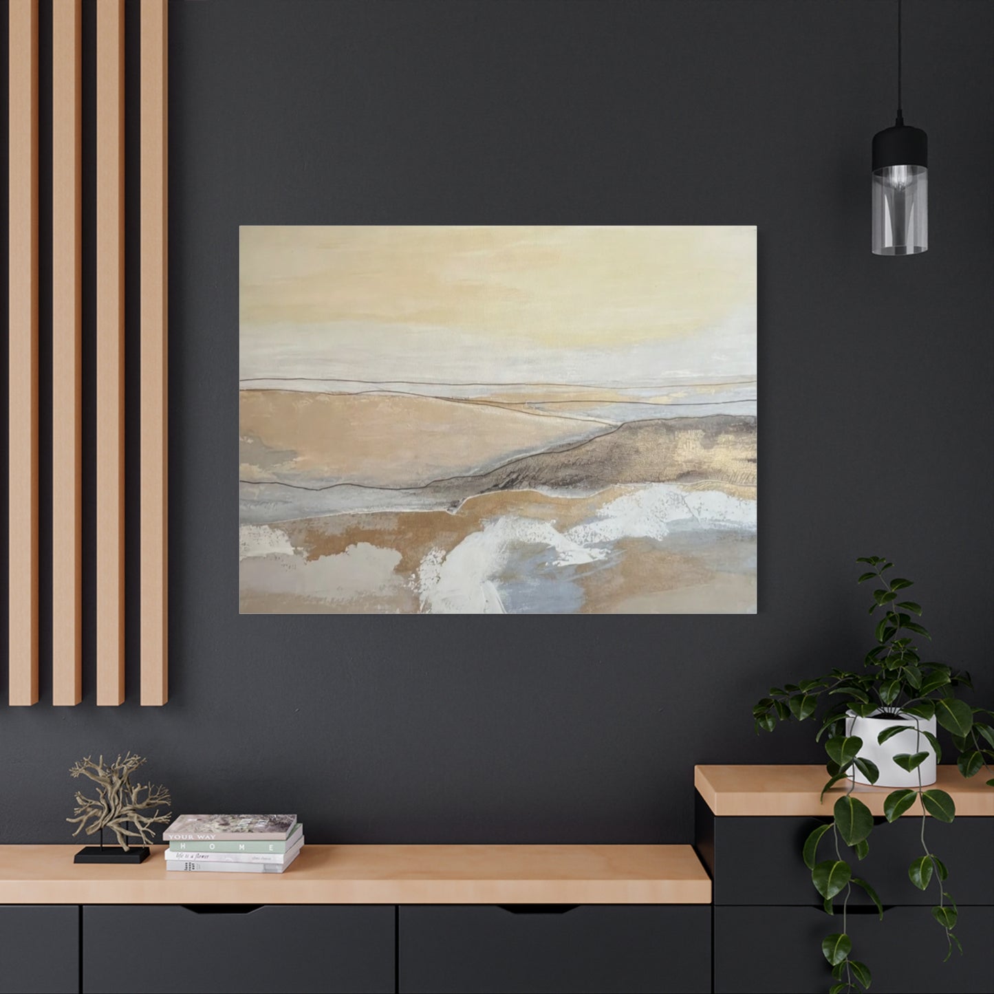 Abstract Coastal Landscape Canvas — Neutral Seascape Matte Stretched Wall Art