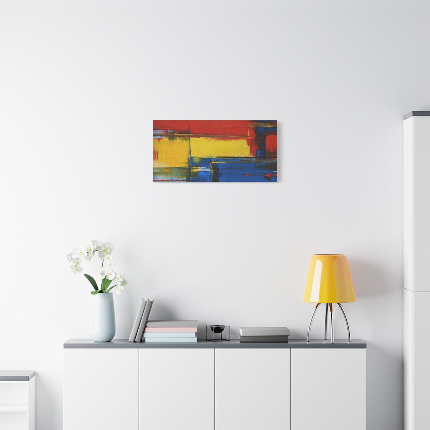 Abstract Color Block Matte Canvas Wall Art — Red, Yellow & Blue Stretched Canvas