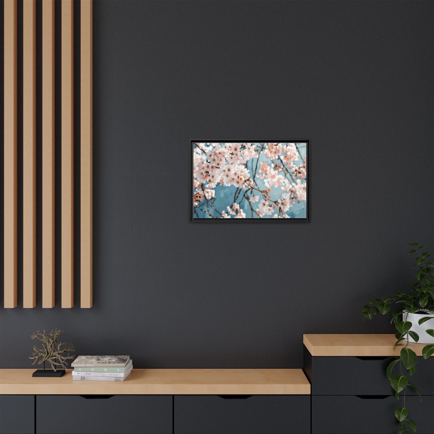 Framed Cherry Blossom Matte Canvas Print — Soft Pink Floral Wall Art