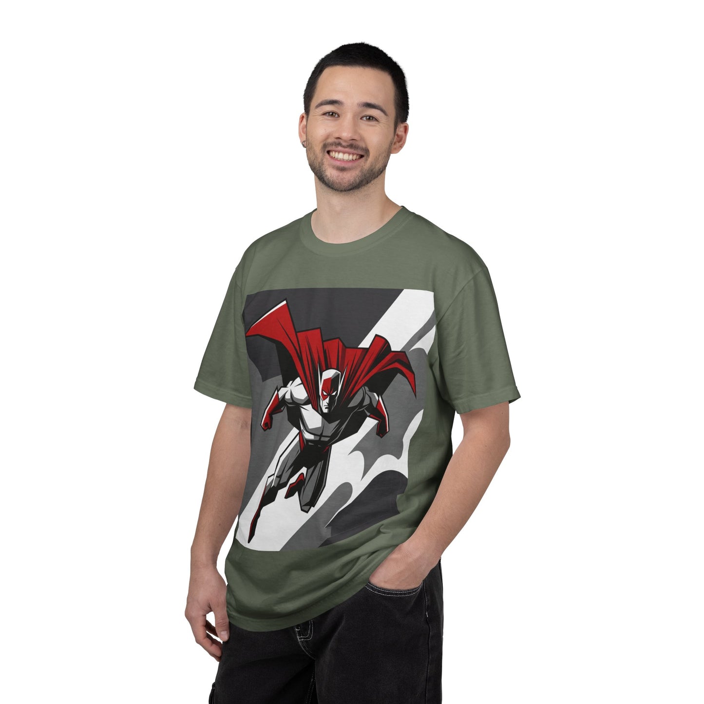 Superhero Action T-Shirt — Red Cape Comic Graphic Tee