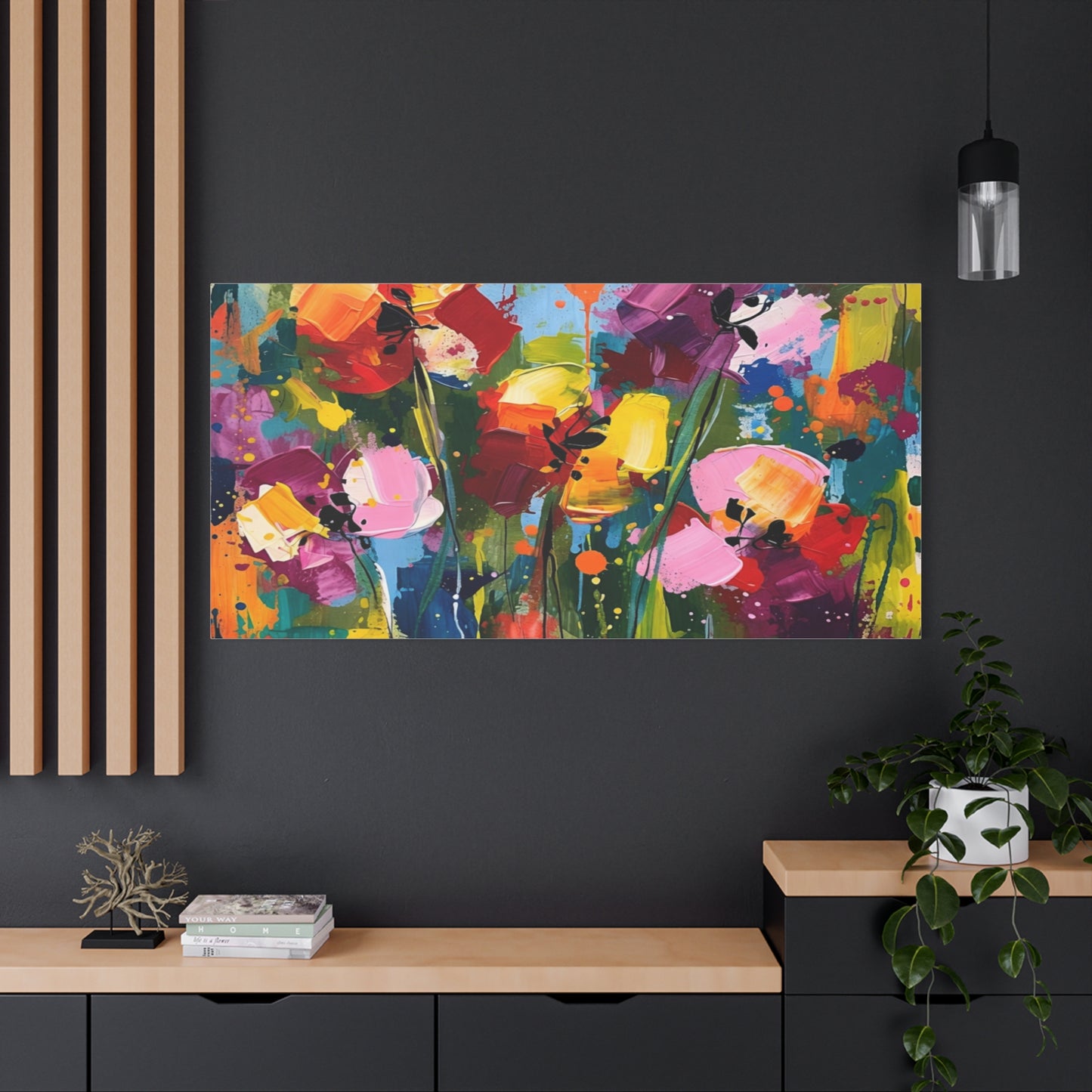 Vibrant Abstract Floral Canvas — Colorful Poppy Wall Art, Matte Stretched 1.25"