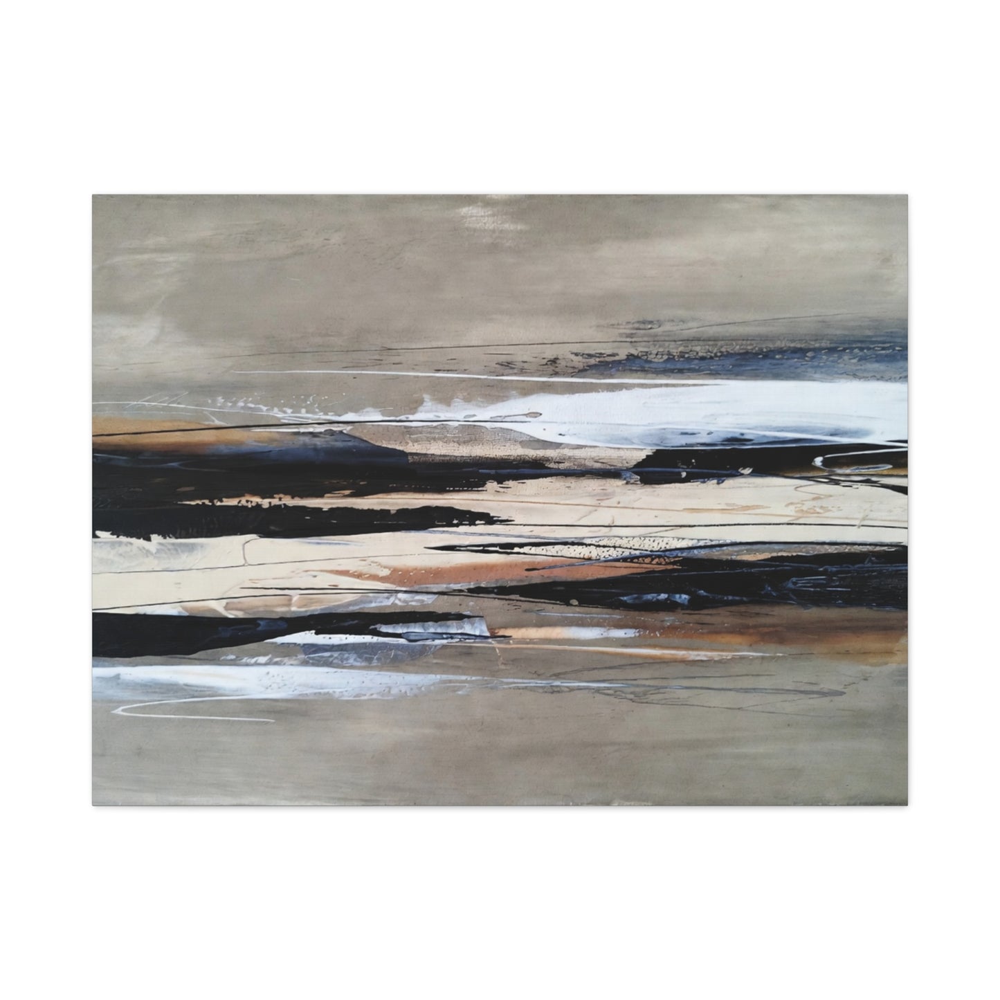 Abstract Coastal Landscape Canvas — Neutral Tones Matte Stretched Wall Art
