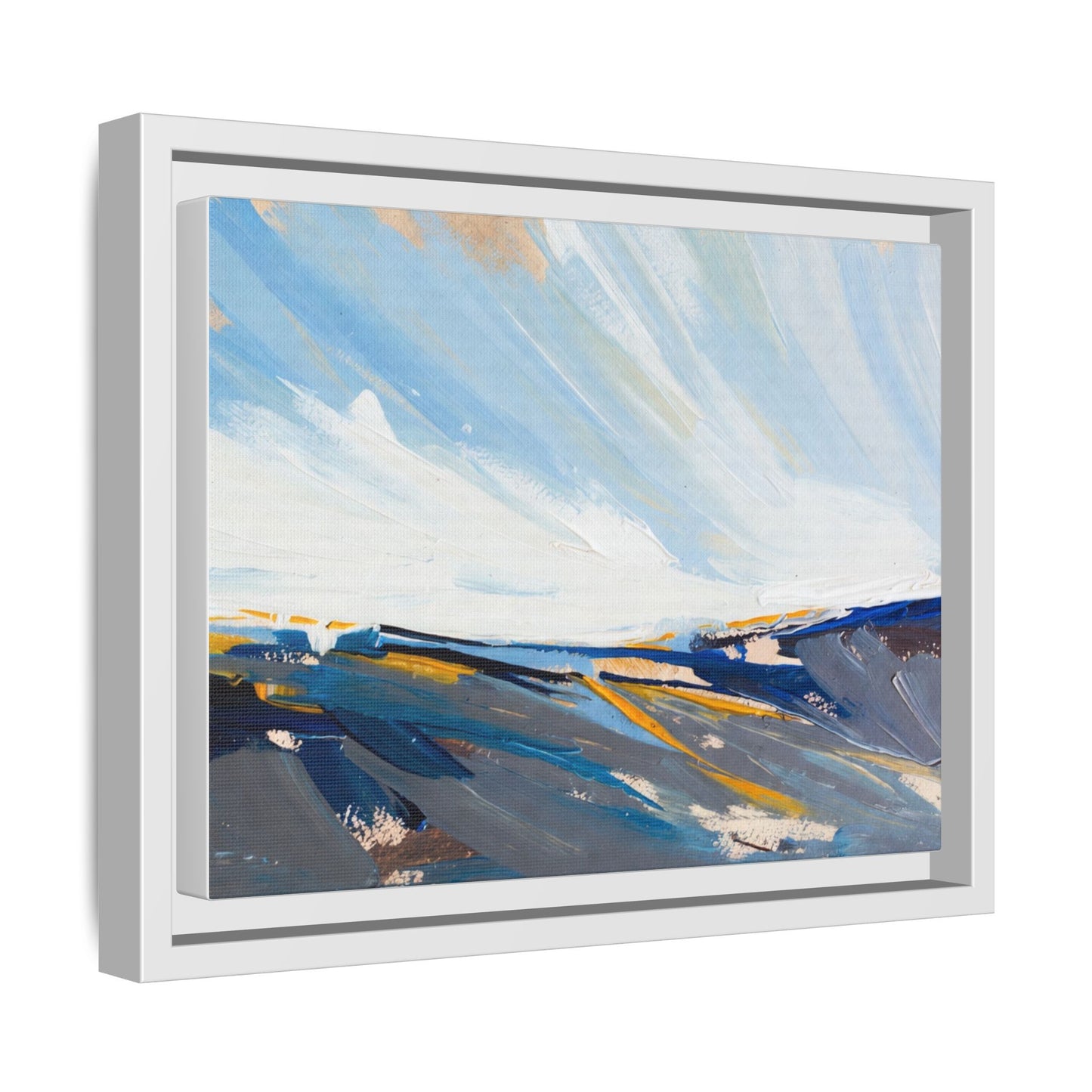 Framed Abstract Seascape Canvas Print — Matte Multi‑Color Wall Art