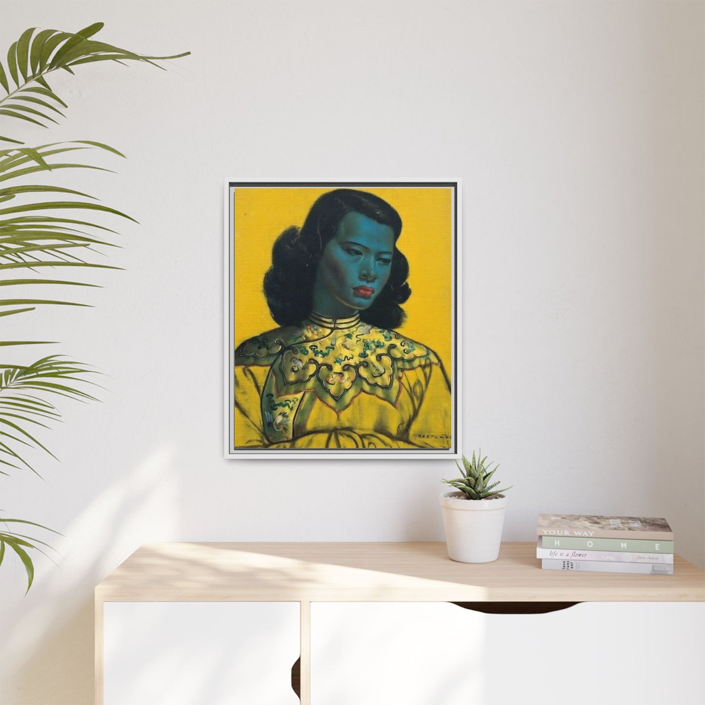 Framed Matte Canvas Art Print — Vintage Portrait with Yellow Background