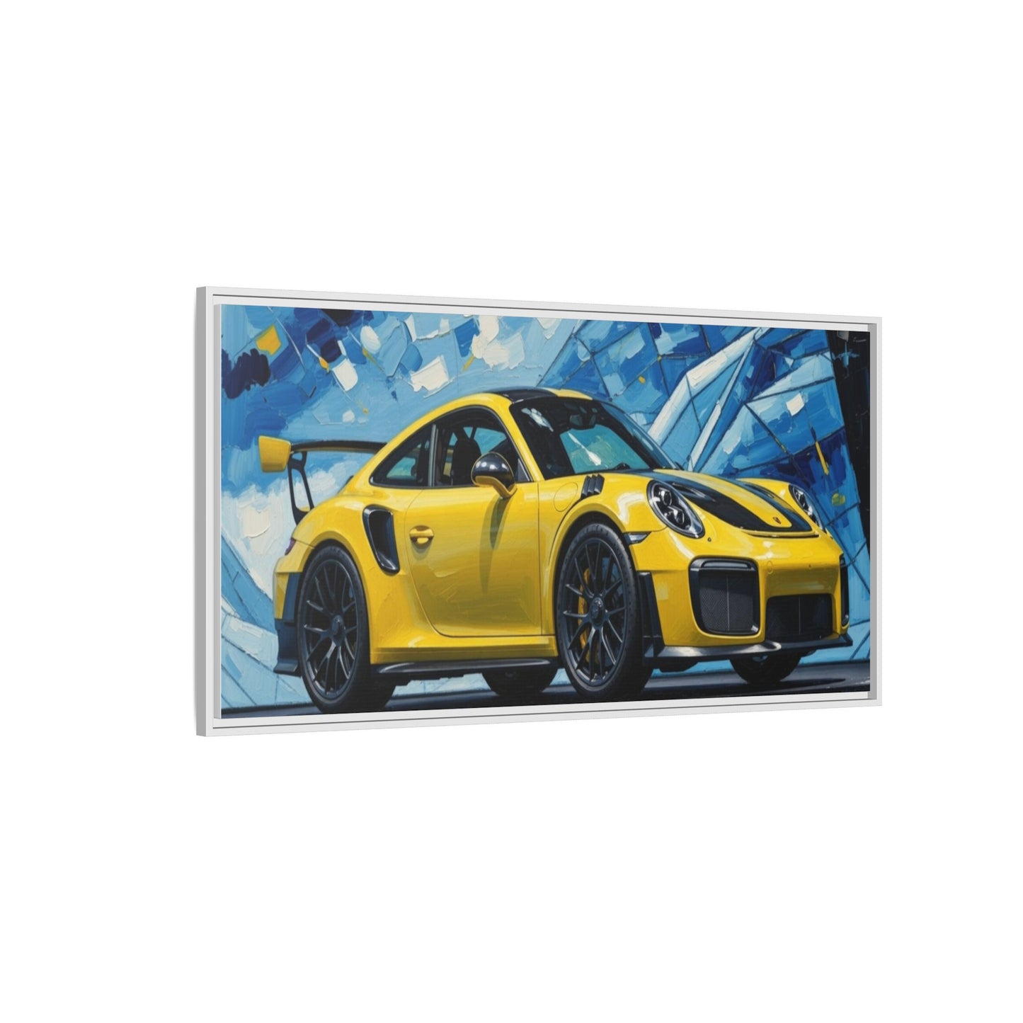 Yellow Porsche Sports Car Matte Framed Canvas – Modern Automotive Wall Art