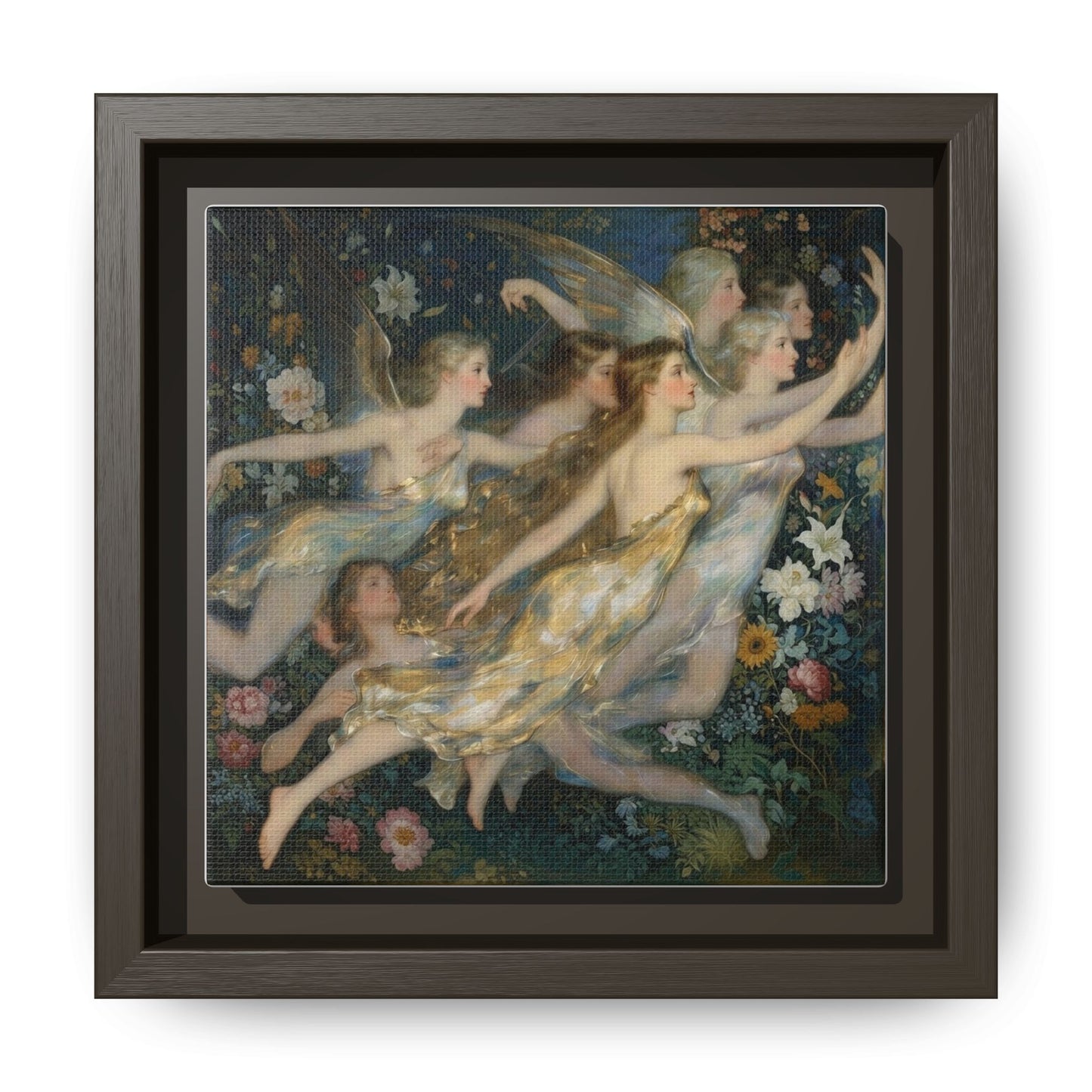 Framed Matte Canvas Wall Art — Vintage Fairies & Floral Painting