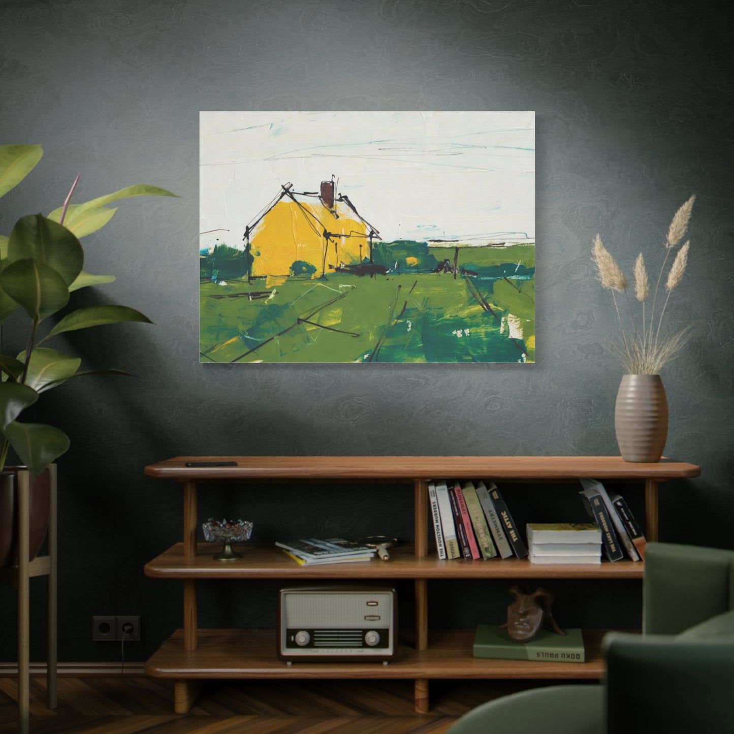 Yellow Cottage Landscape Canvas - Matte Stretched Wall Art