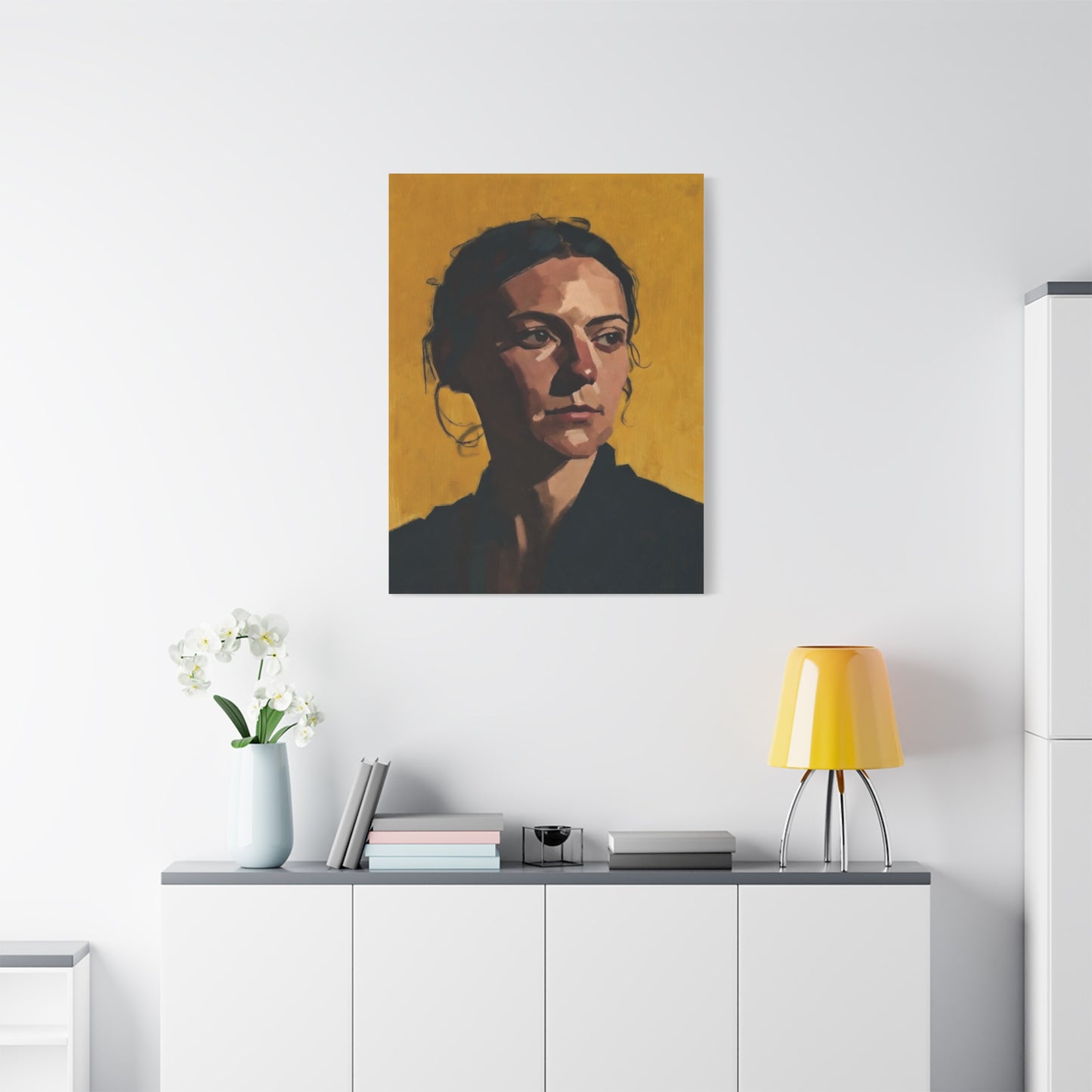 Portrait Painting Canvas Print — Moody Golden Female Portrait on Matte Stretched Canvas