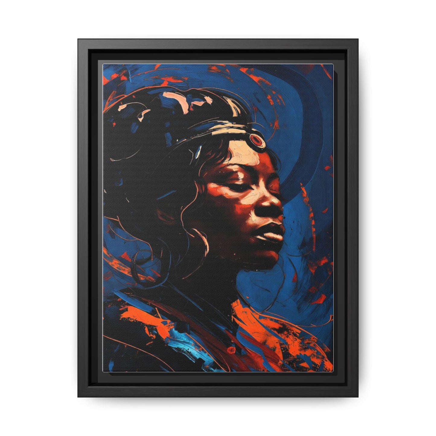 Framed Matte Canvas Art - Vibrant Portrait of a Black Woman (Multi-Color)
