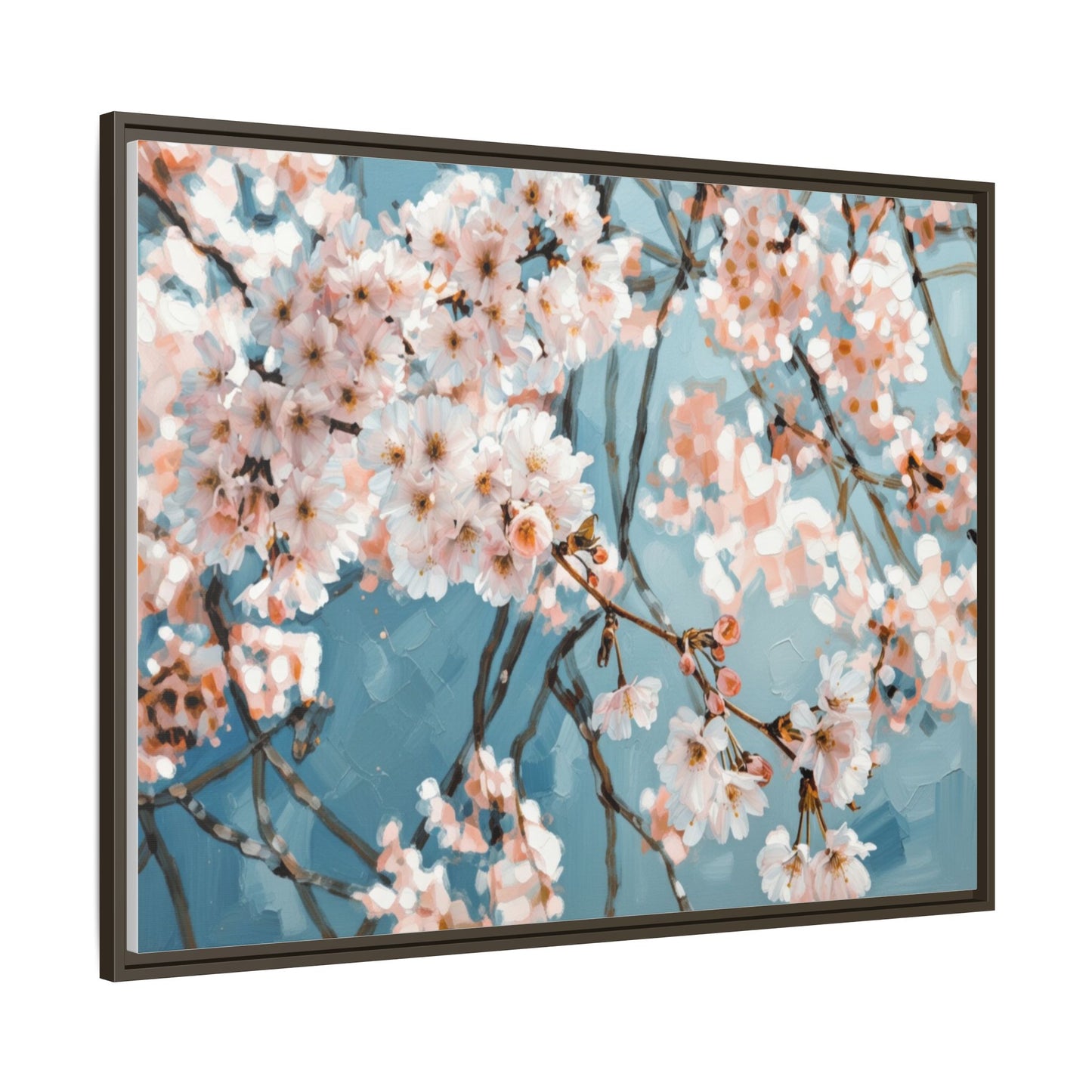 Framed Cherry Blossom Matte Canvas Print — Soft Pink Floral Wall Art