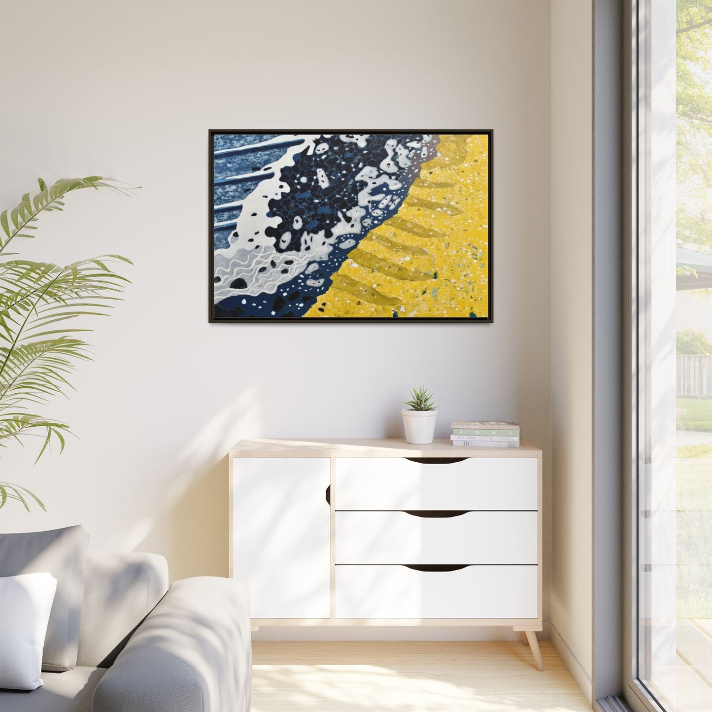 Framed Abstract Ocean & Sand Matte Canvas Print