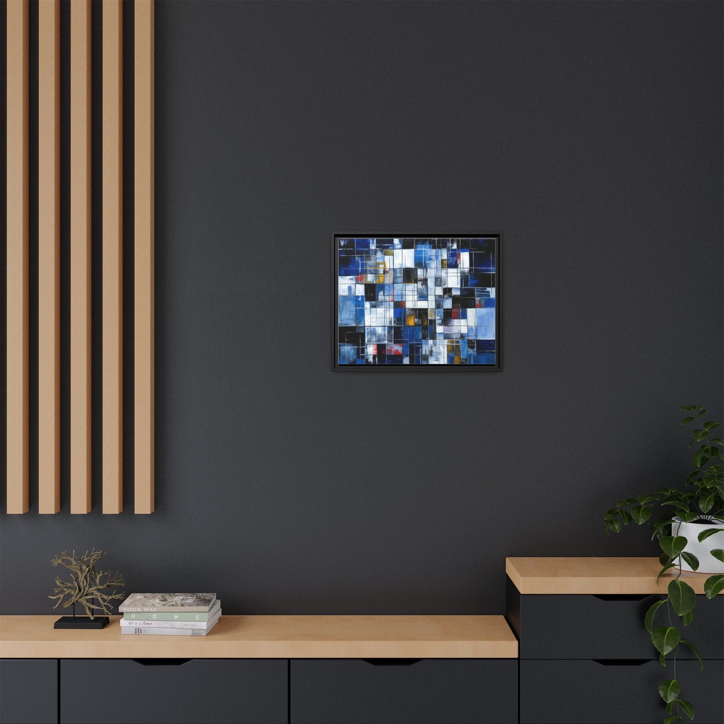 Abstract Blue Grid Matte Canvas Framed Art Print