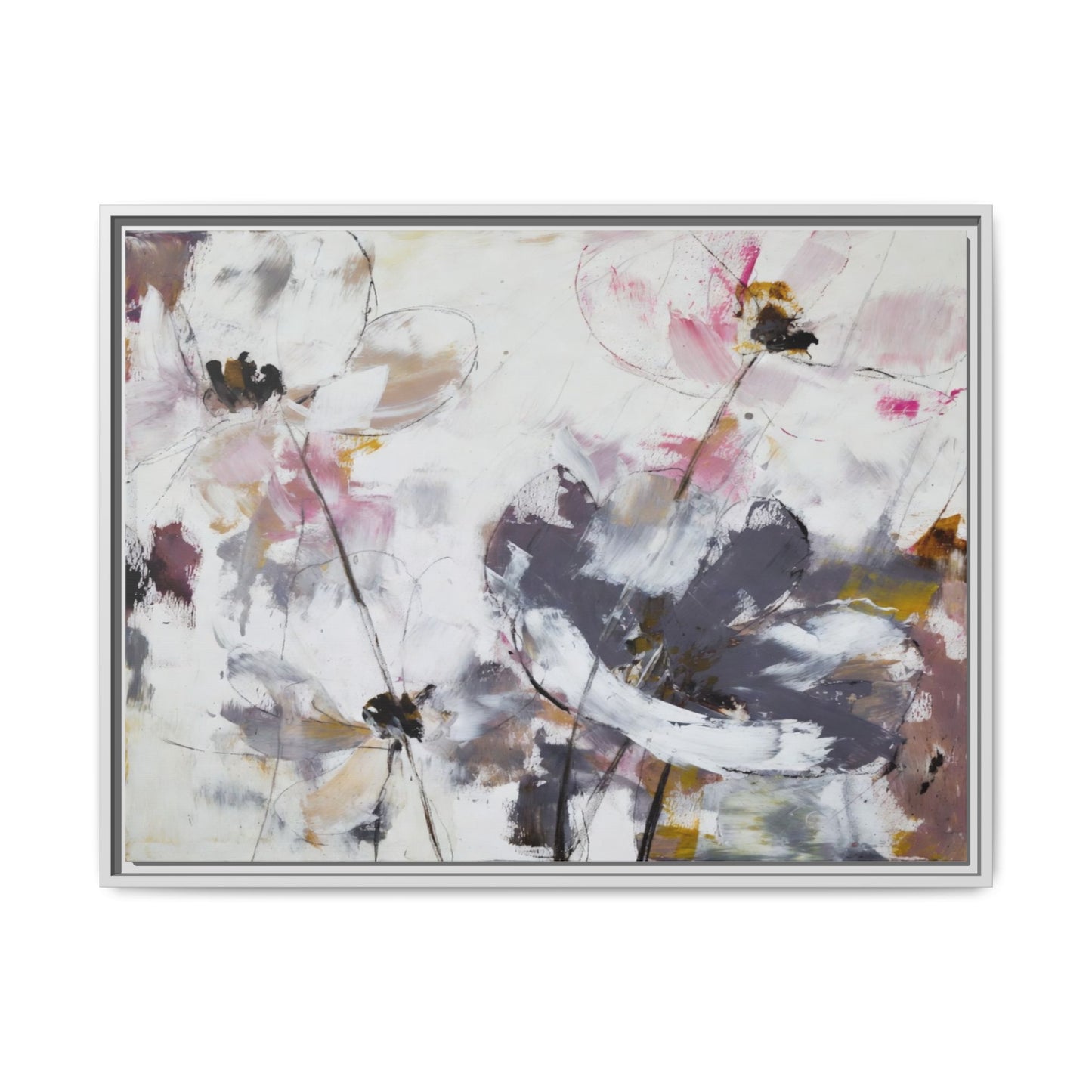 Abstract Floral Matte Canvas Framed Wall Art — Soft Watercolor Blooms