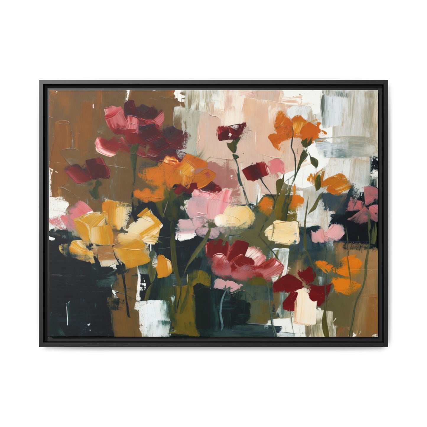 Framed Matte Canvas Floral Abstract Wall Art