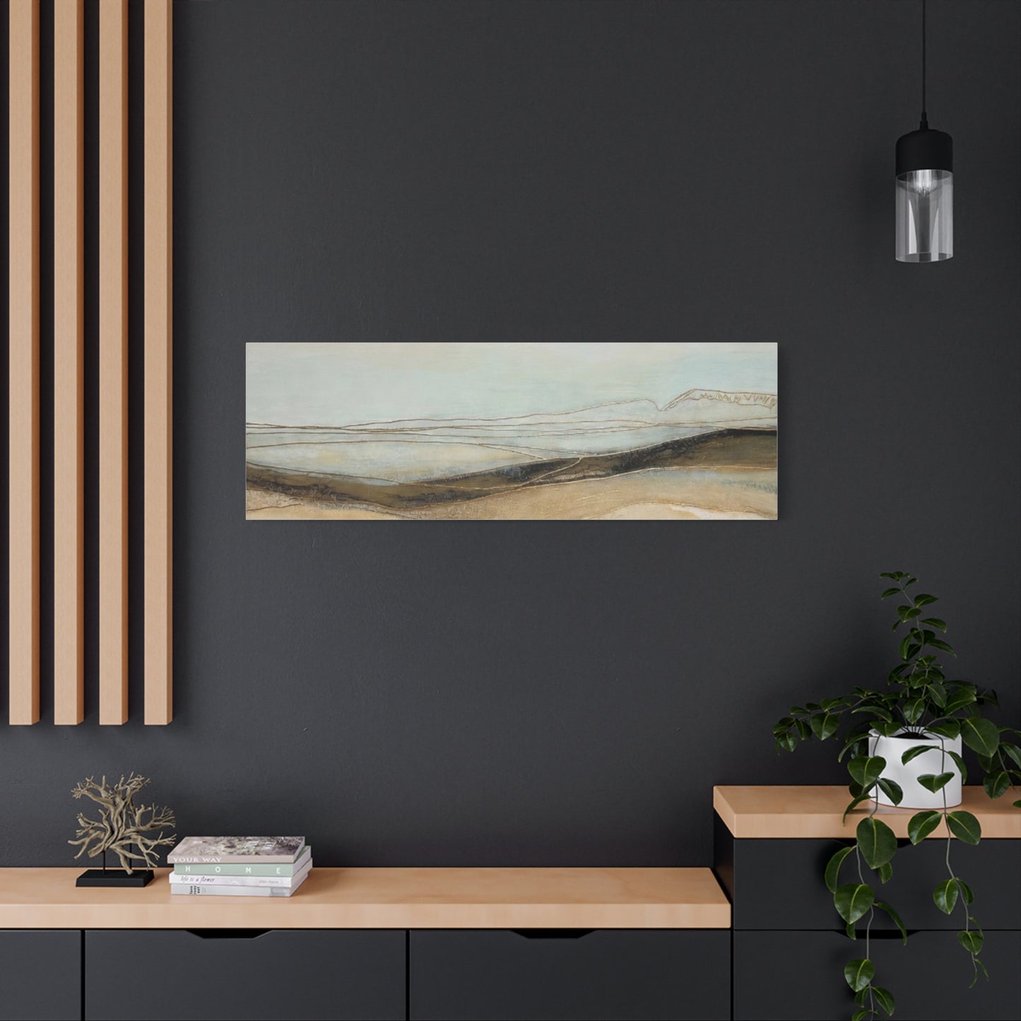 Abstract Coastal Landscape Matte Canvas Wall Art — Neutral Beach Waves Stretched Canvas