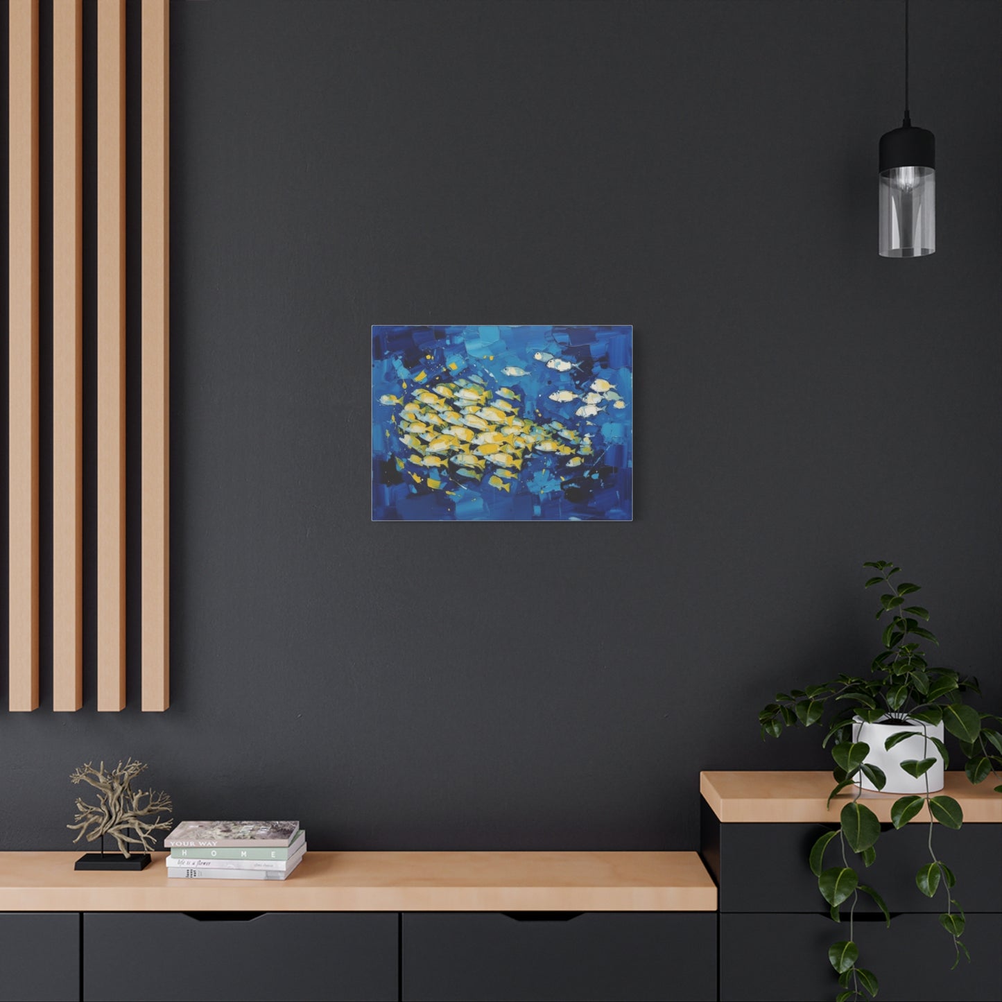 Canvas Wall Art - Blue School of Fish Matte Stretched Canvas