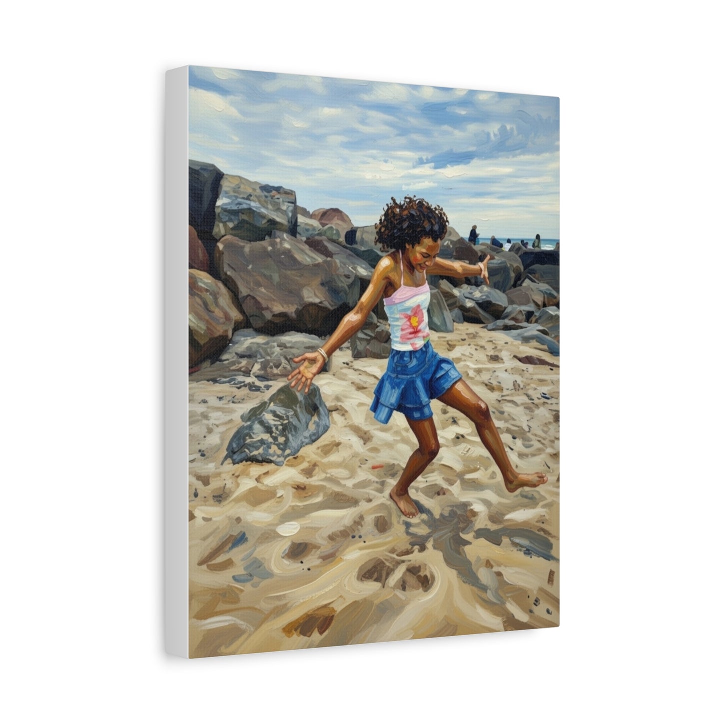 Beach Joy Canvas Print — Child Playing on Sand Stretched Matte Wall Art