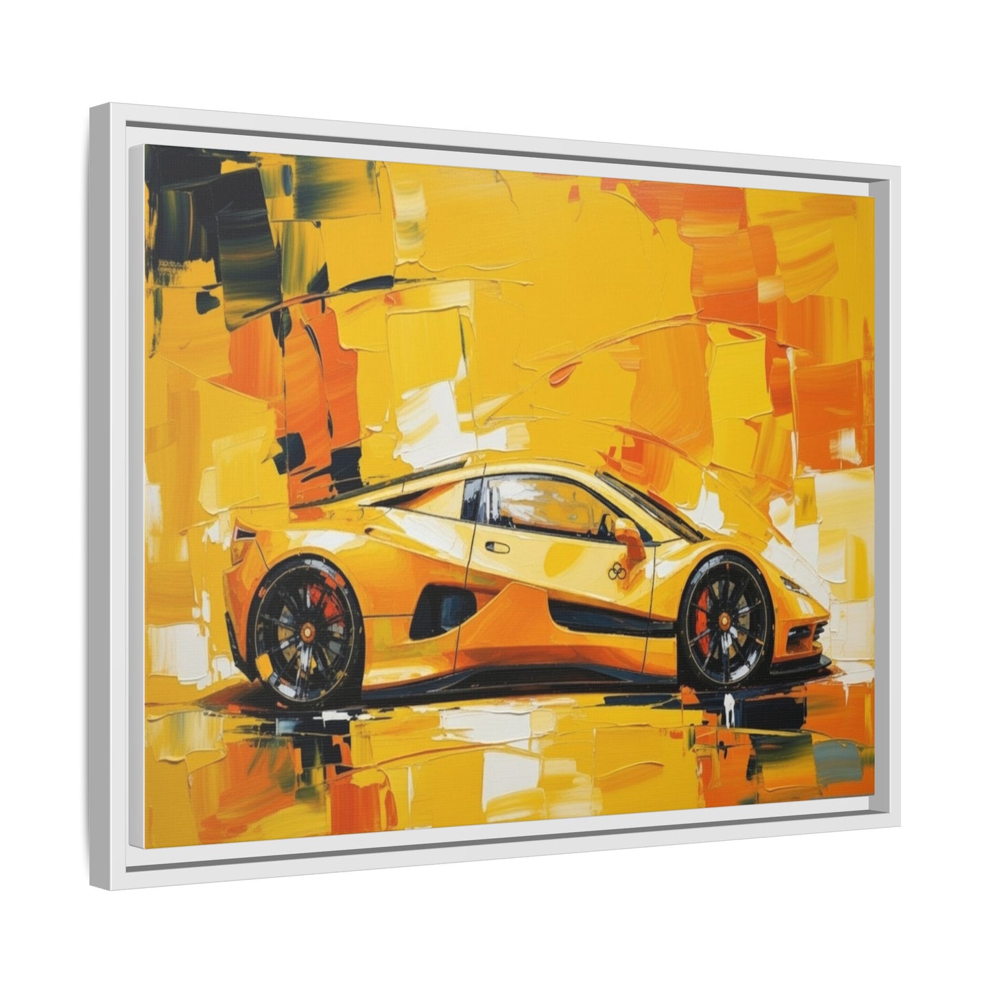 Yellow Sports Car Abstract Matte Canvas Framed Print