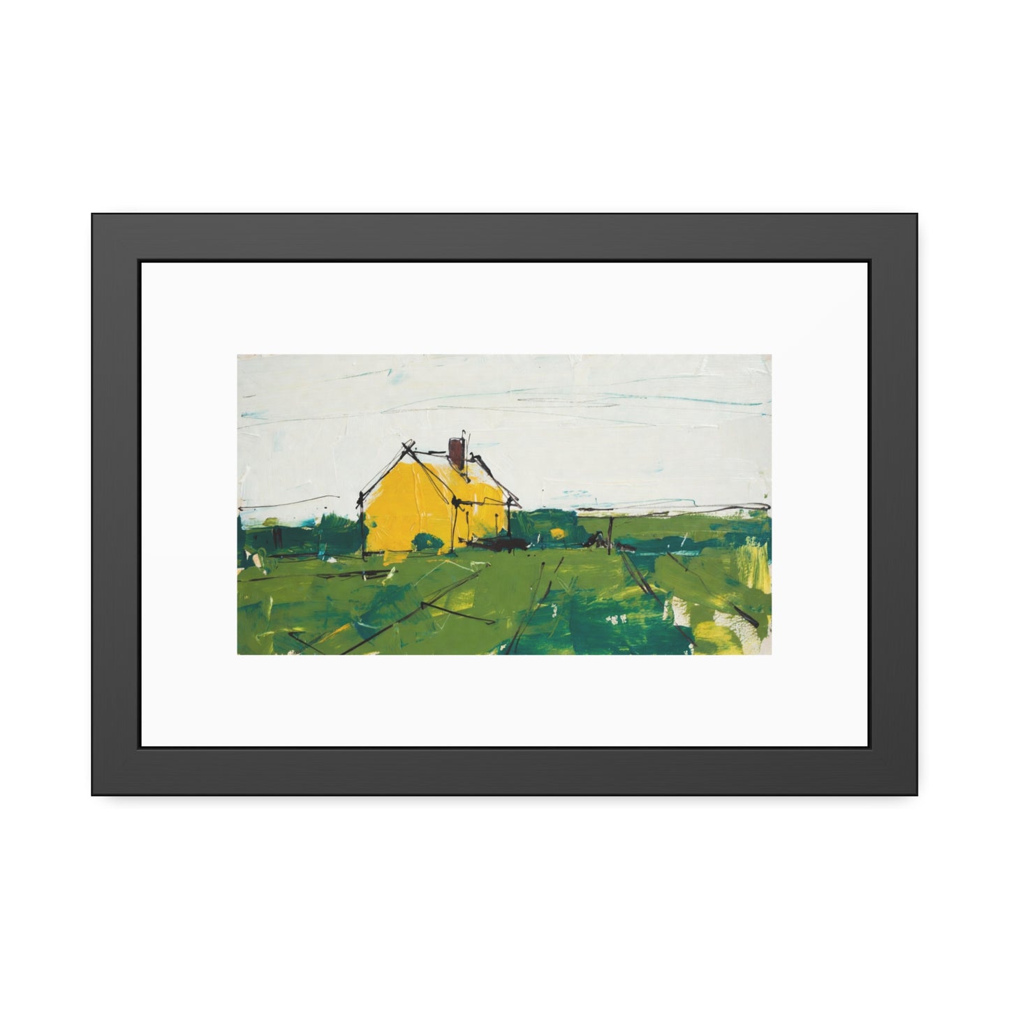 Framed Poster — Yellow Country House Landscape Art Print