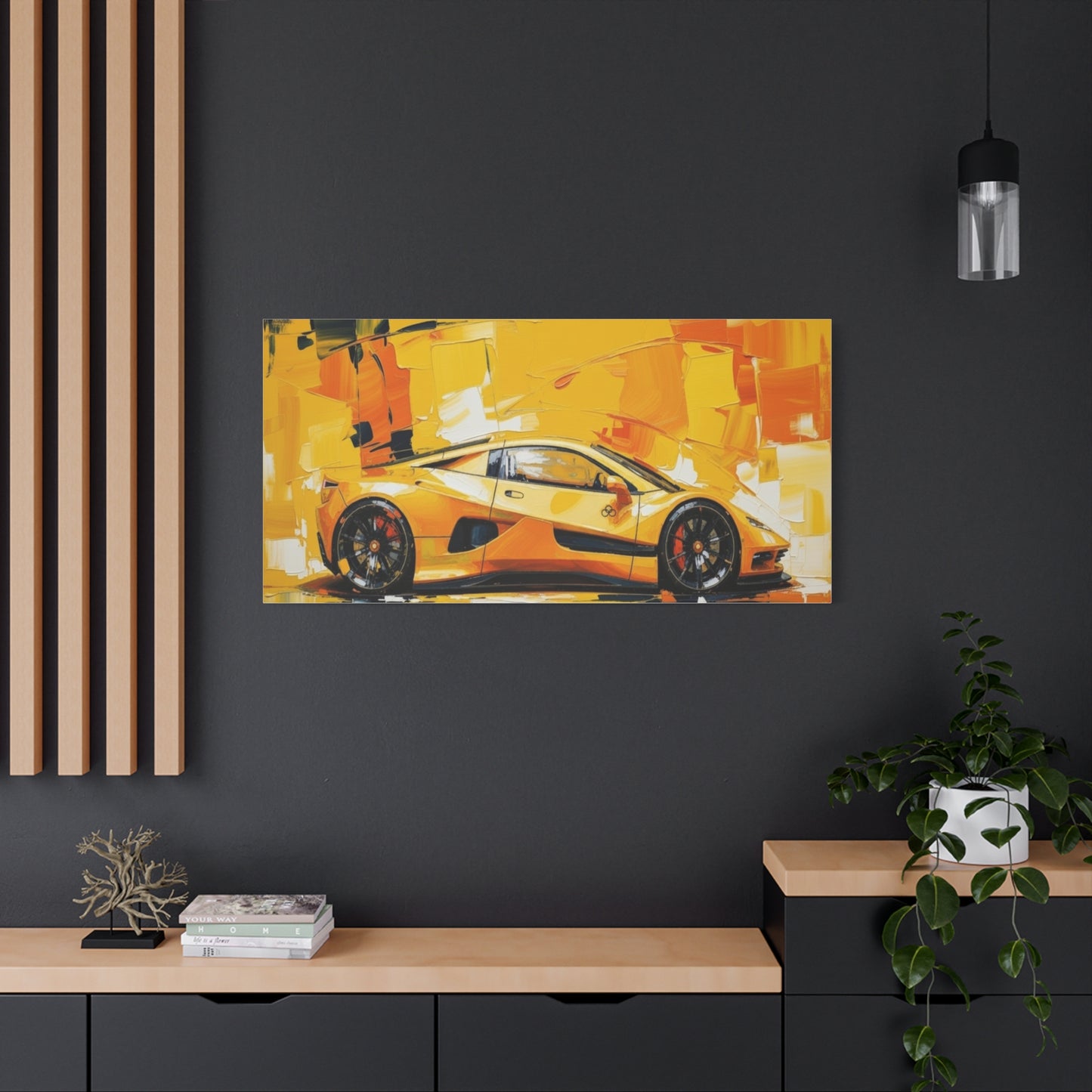 Yellow Sports Car Abstract Canvas Art - Matte Stretched Wall Print