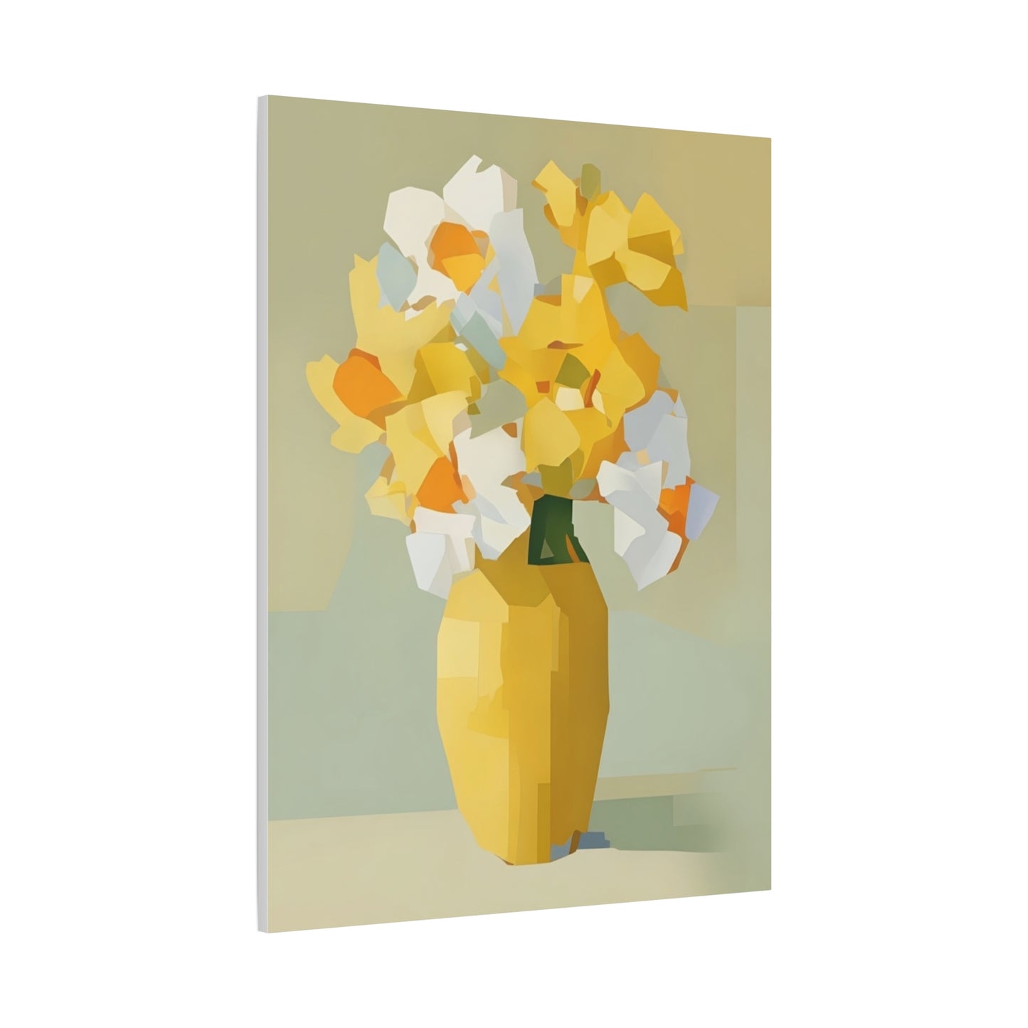 Yellow Vase Floral Canvas Print — Modern Abstract Daffodil Wall Art