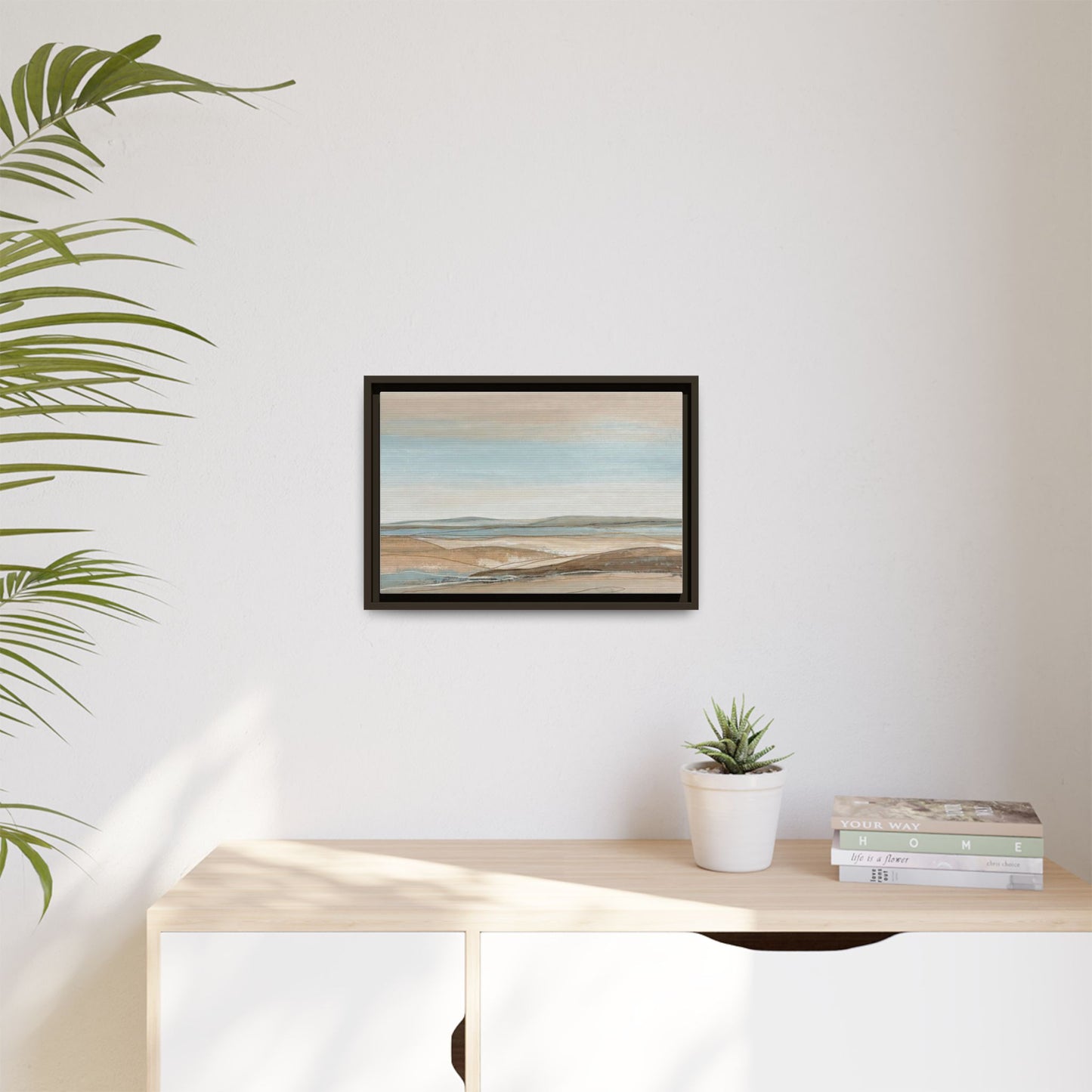 Framed Abstract Landscape Matte Canvas — Serene Coastal Horizon Wall Art