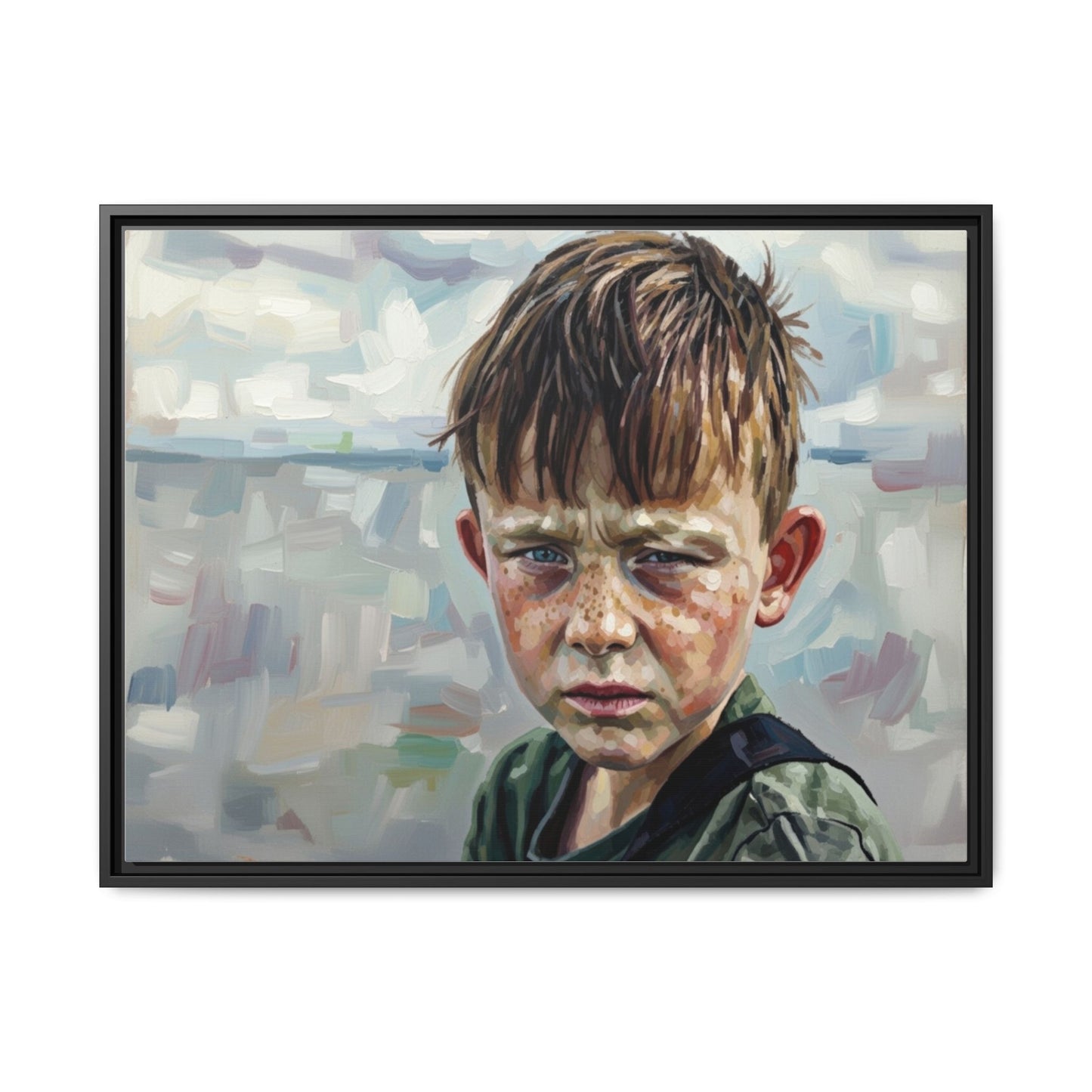 Framed Matte Canvas: Gritty Boy Portrait Art Print