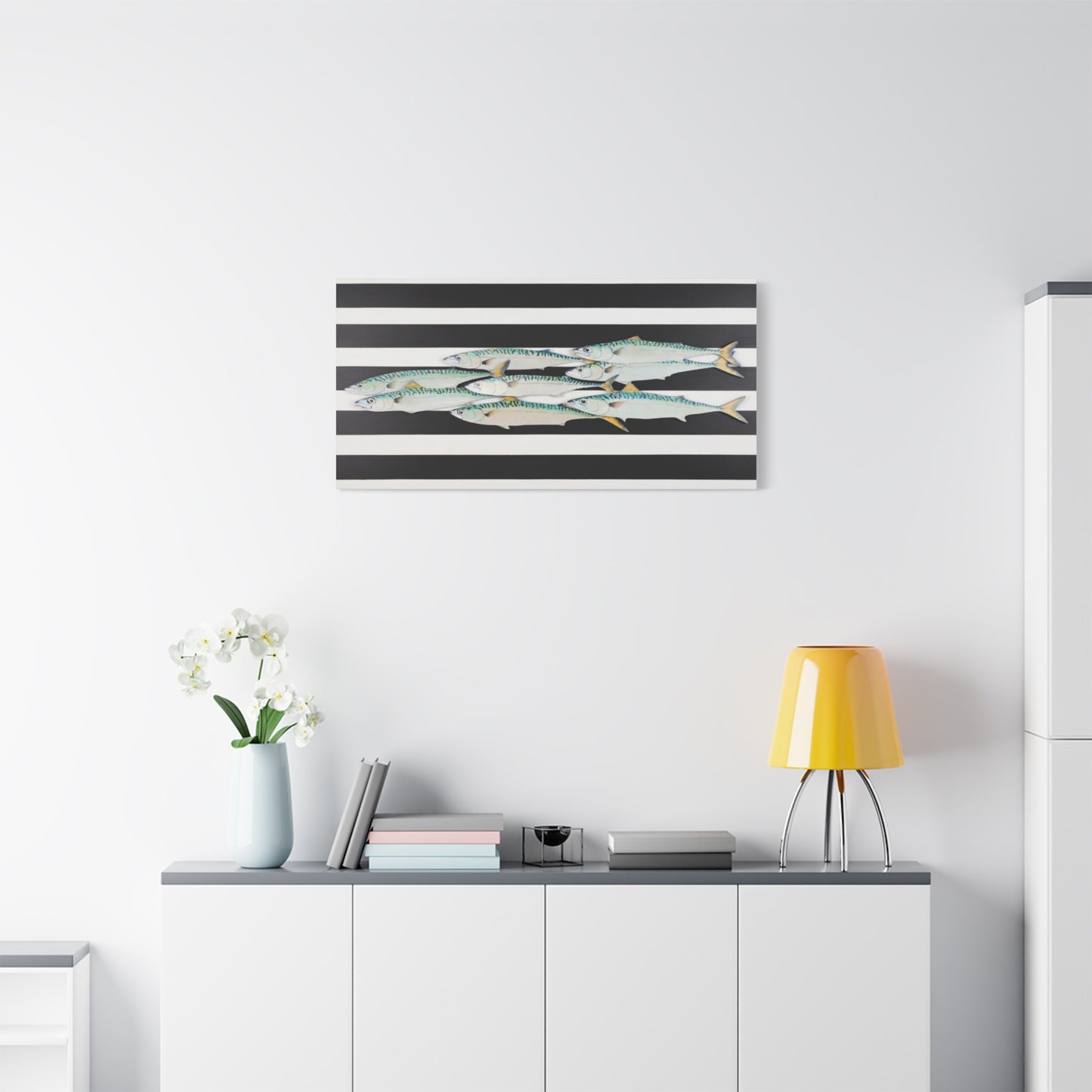 Striped Mackerel School Matte Canvas Print