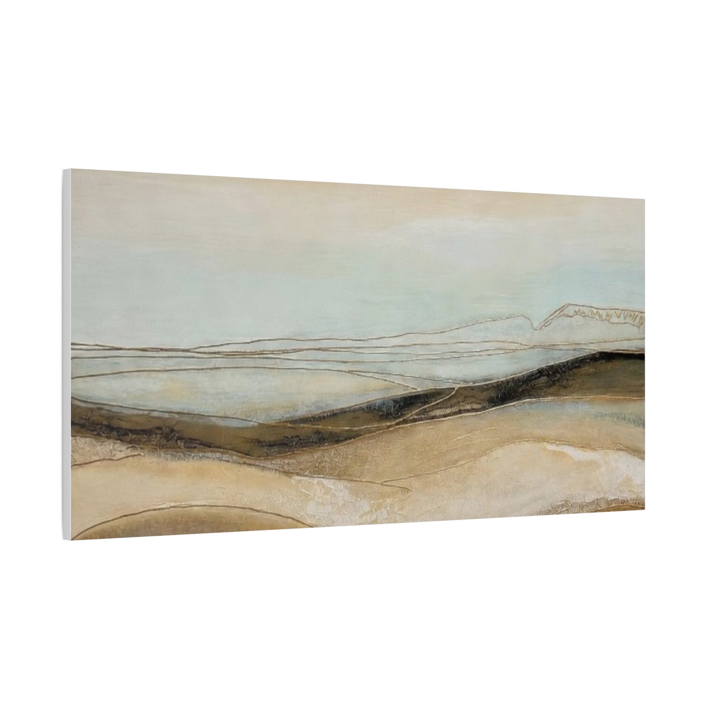 Abstract Coastal Landscape Matte Canvas Wall Art — Neutral Beach Waves Stretched Canvas