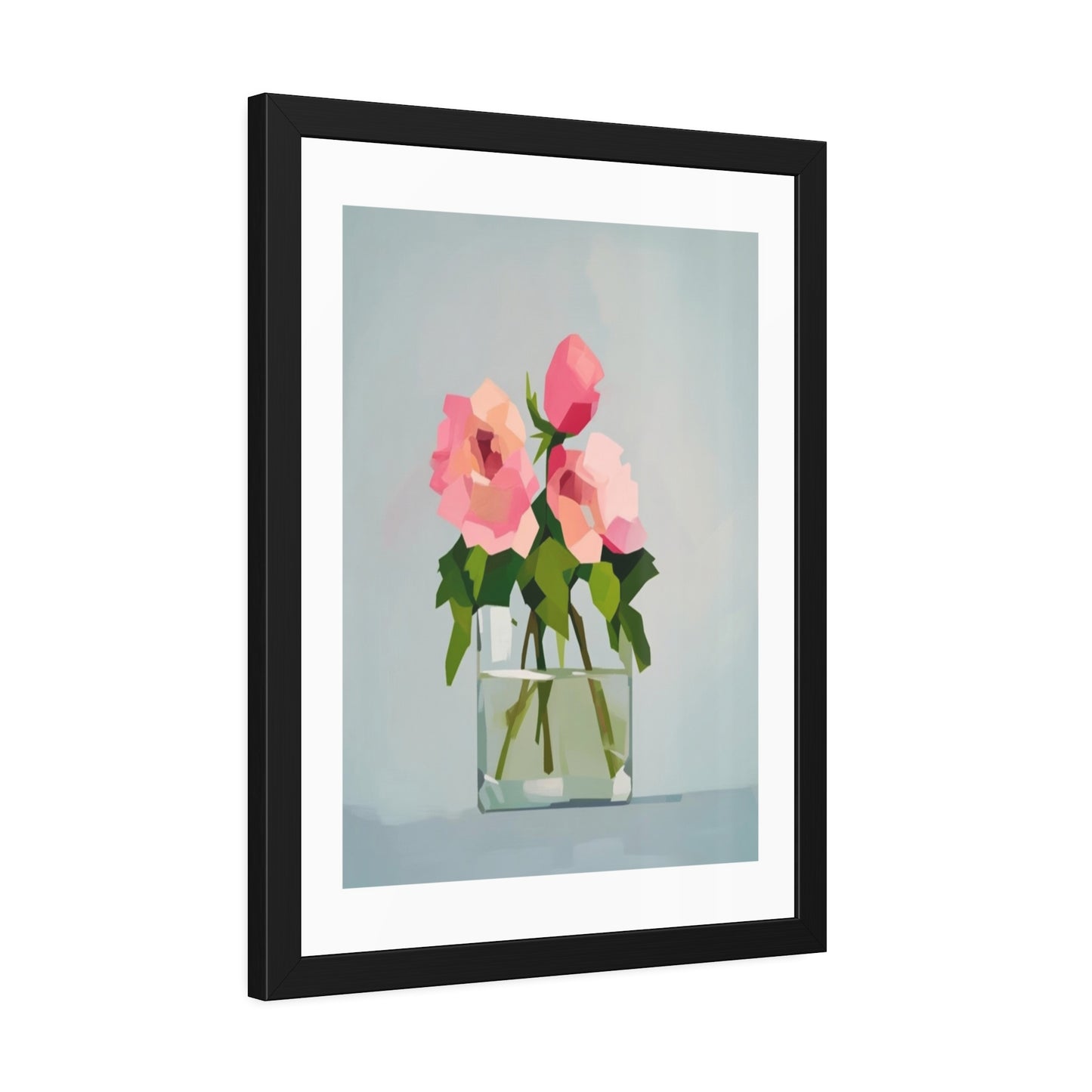 Framed Floral Poster — Pink Rose Vase Wall Art
