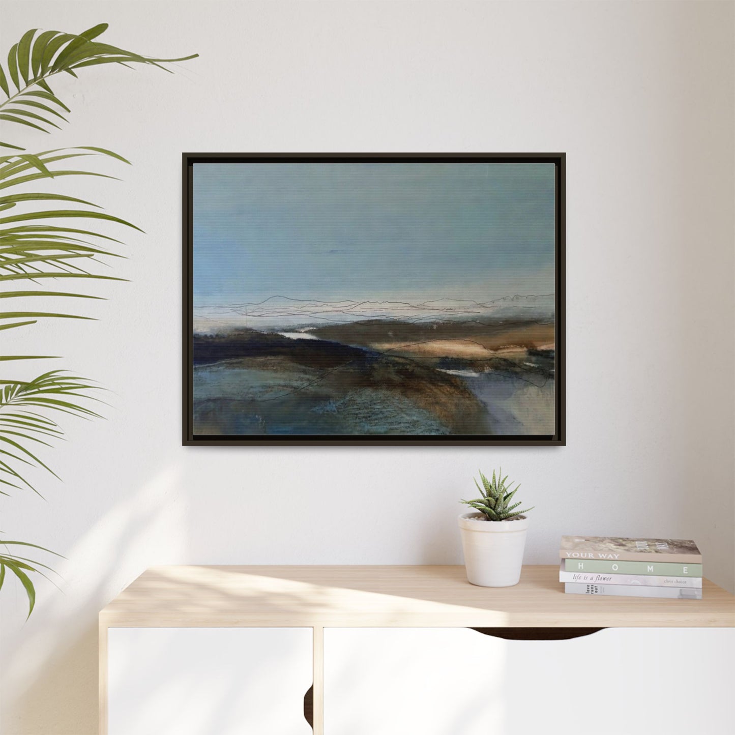 Framed Matte Canvas Wall Art — Serene Abstract Blue Landscape