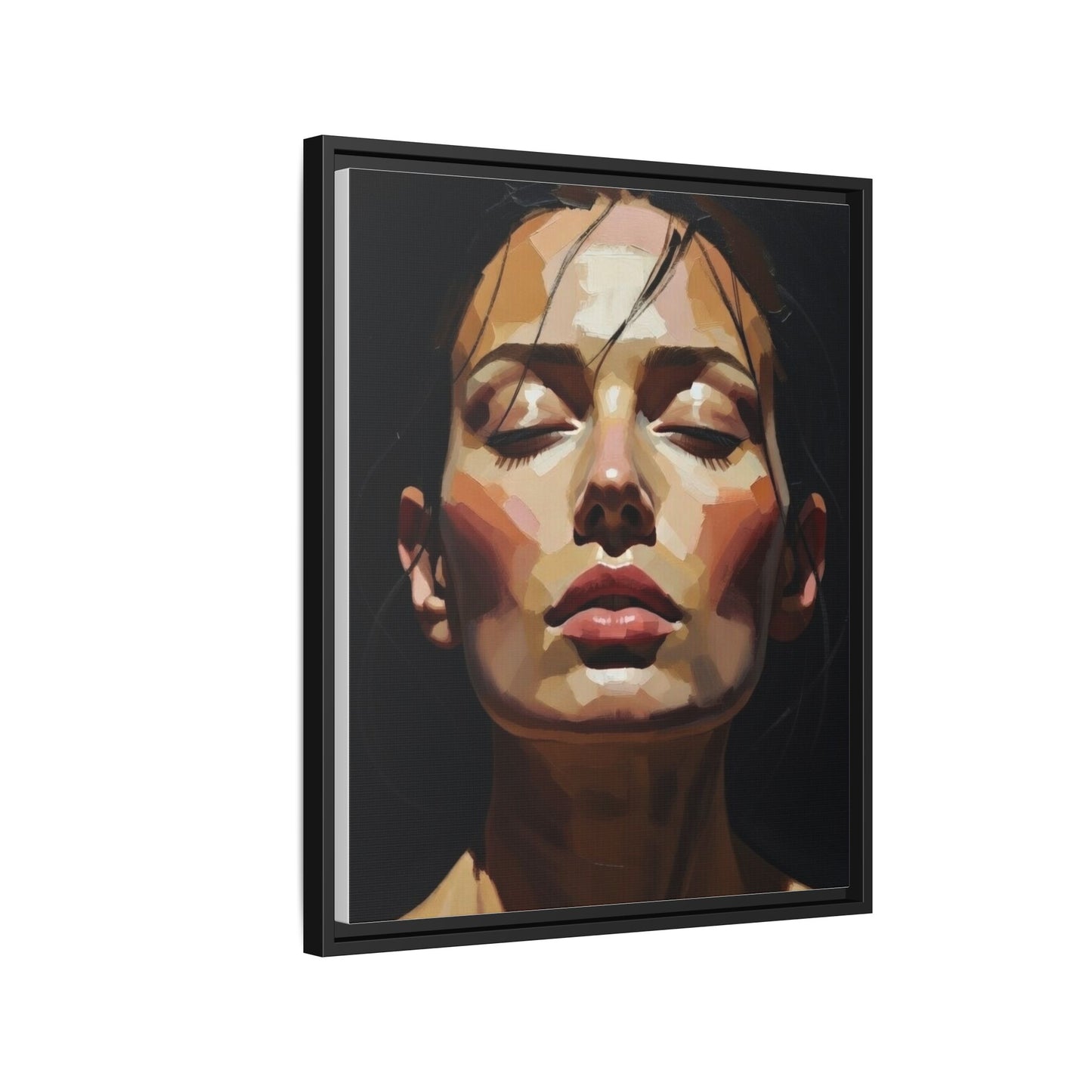 Framed Matte Canvas Portrait – Woman with Eyes Closed (Multi‑Color)