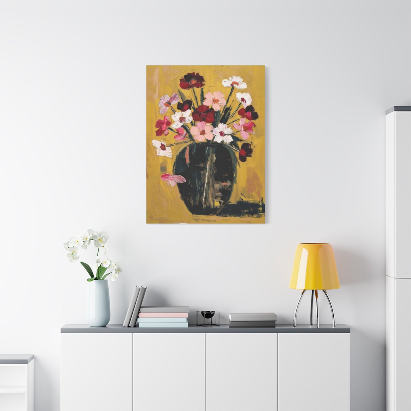 Floral Still Life Canvas Print  Pink & Red Wildflowers in Vase