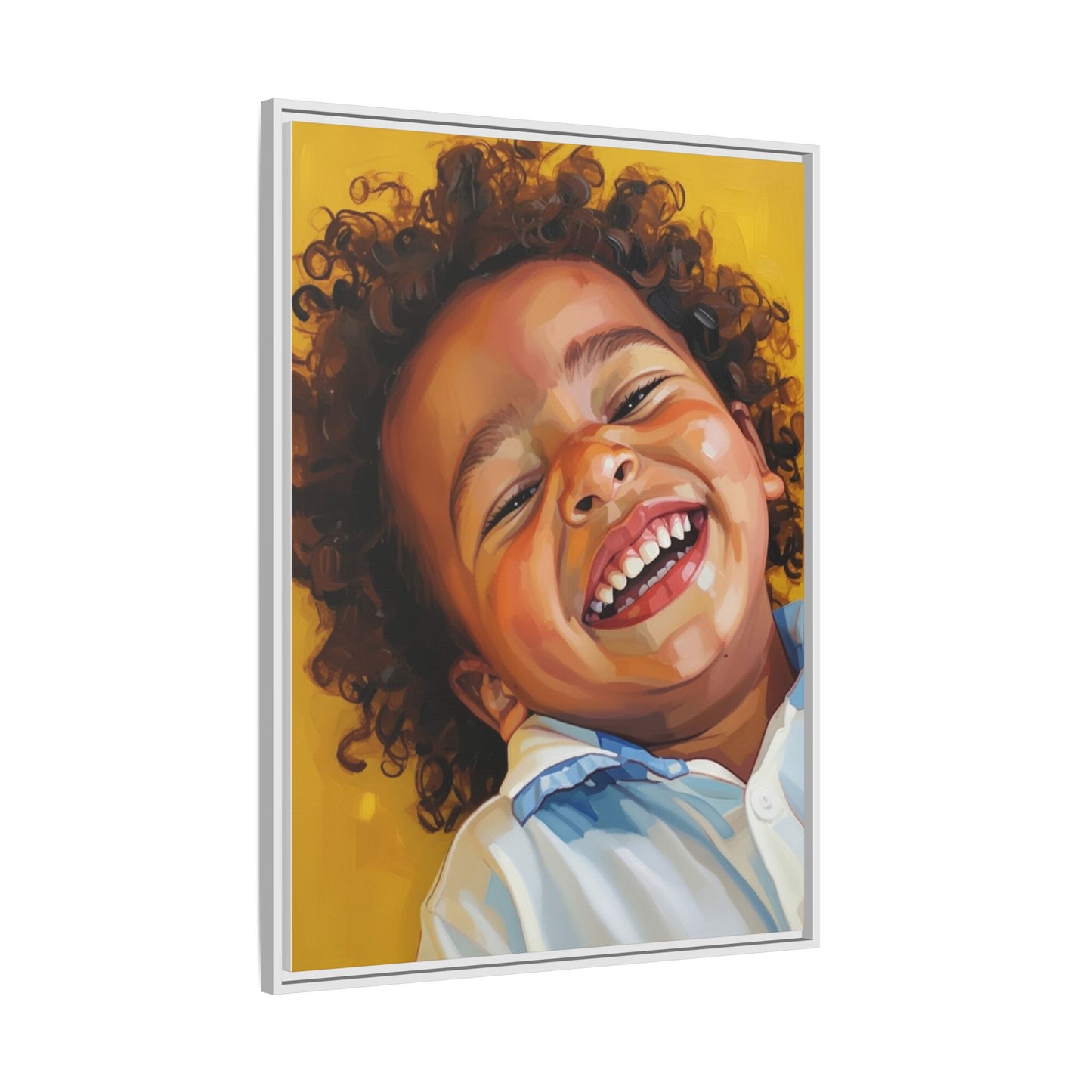 Framed Matte Canvas Print – Joyful Child Portrait, Colorful Nursery Wall Art