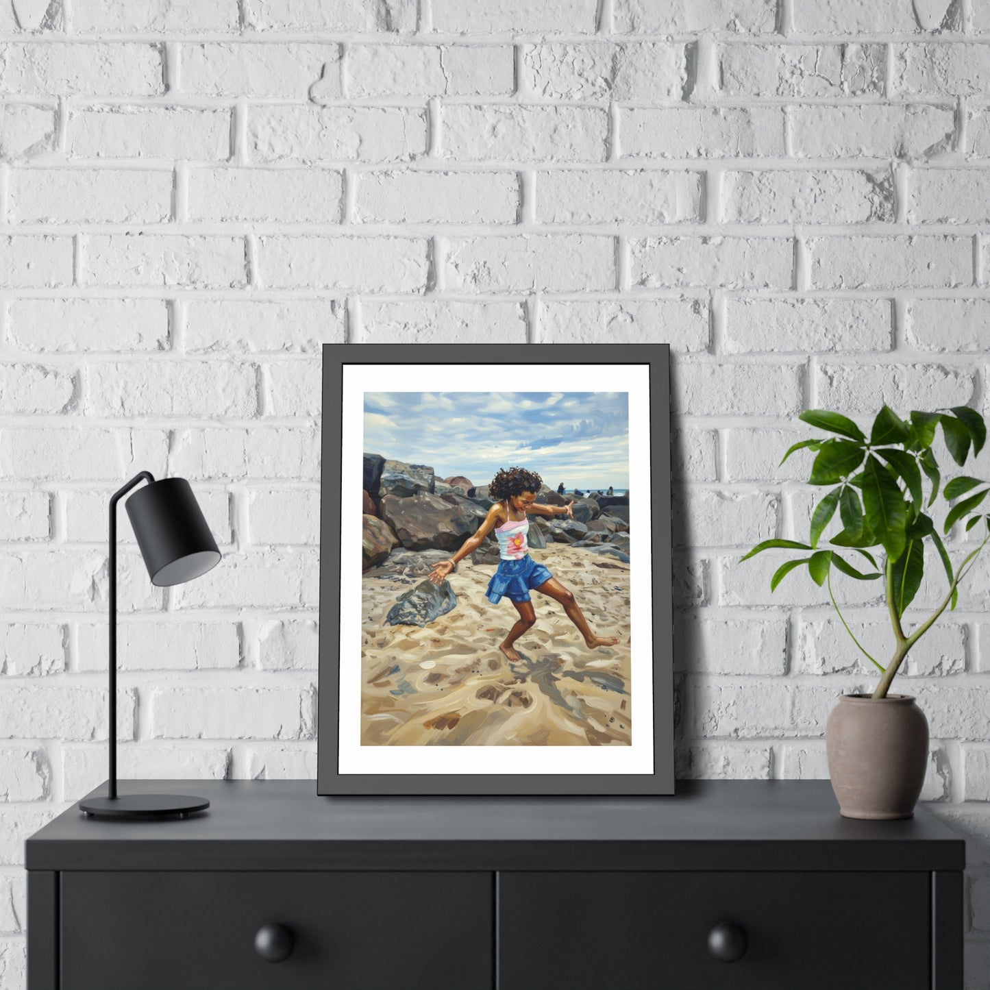 Framed Poster - Joyful Beach Dance Art Print