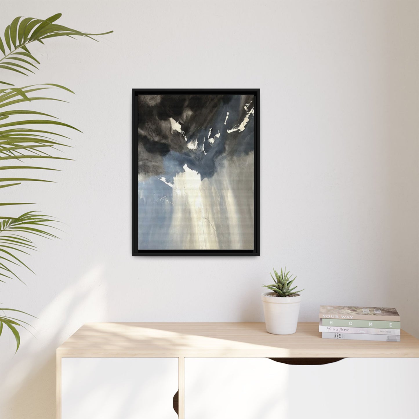 Framed Matte Canvas Art — Moody Abstract Sky Painting