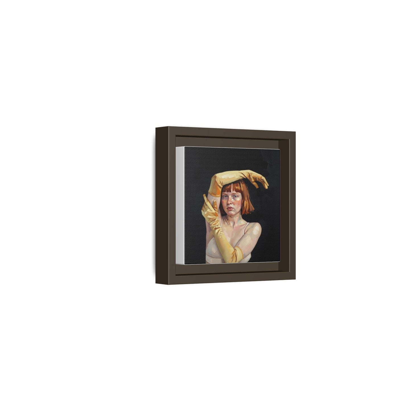 Framed Matte Canvas Art – Portrait of Woman in Yellow Gloves