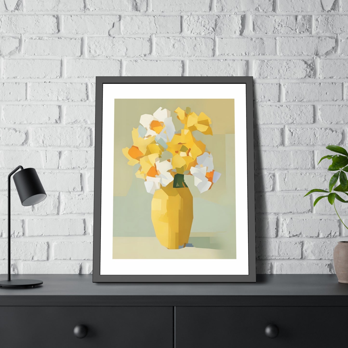 Framed Poster — Yellow Floral Vase Wall Art (Modern Abstract Bouquet)