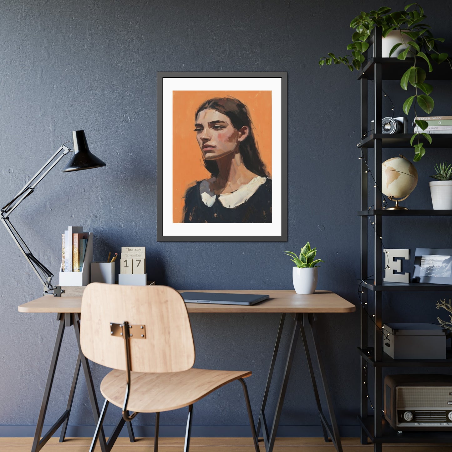 Framed Art Print — Portrait Painting on Orange Background