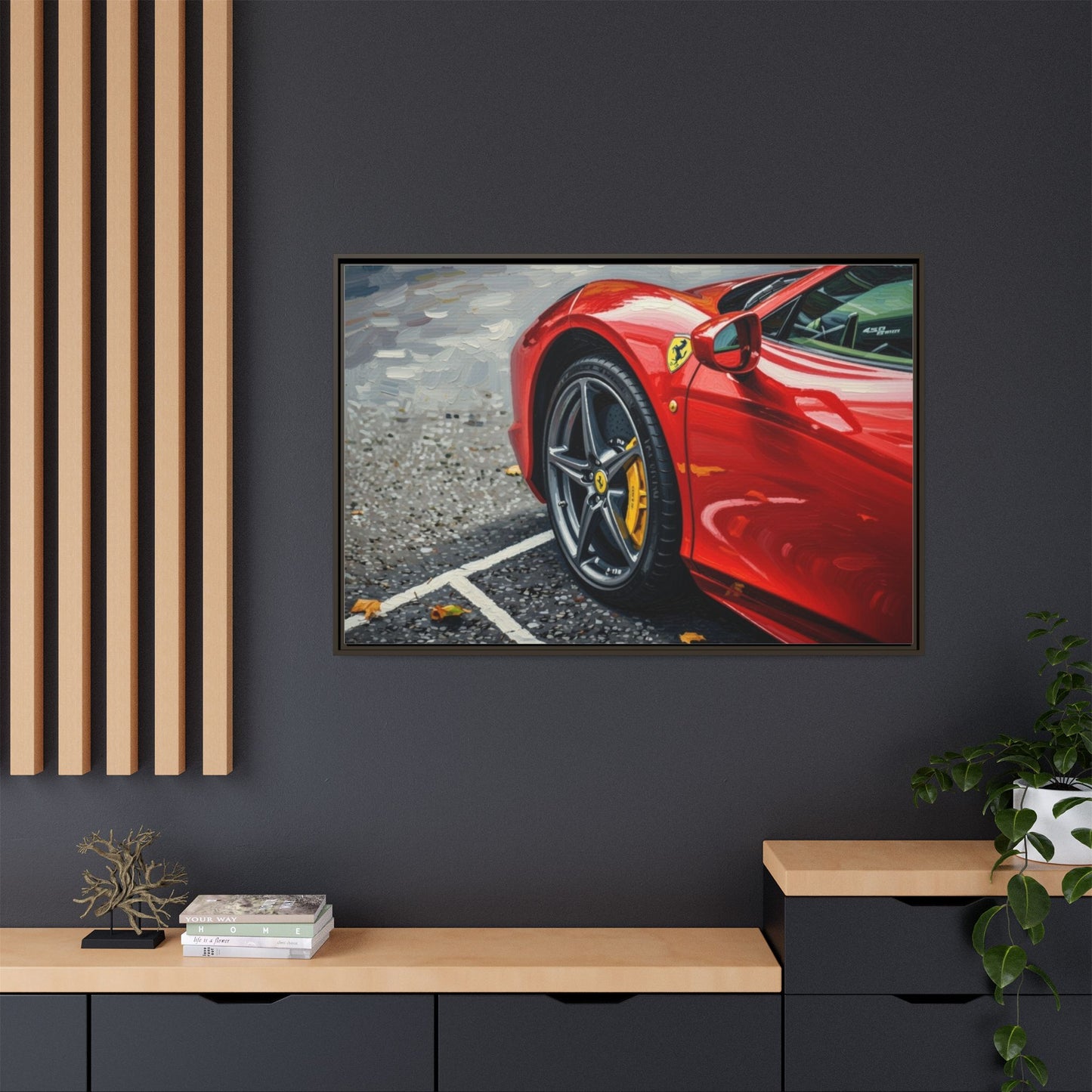 Framed Matte Canvas: Red Sports Car Close-Up Art Print