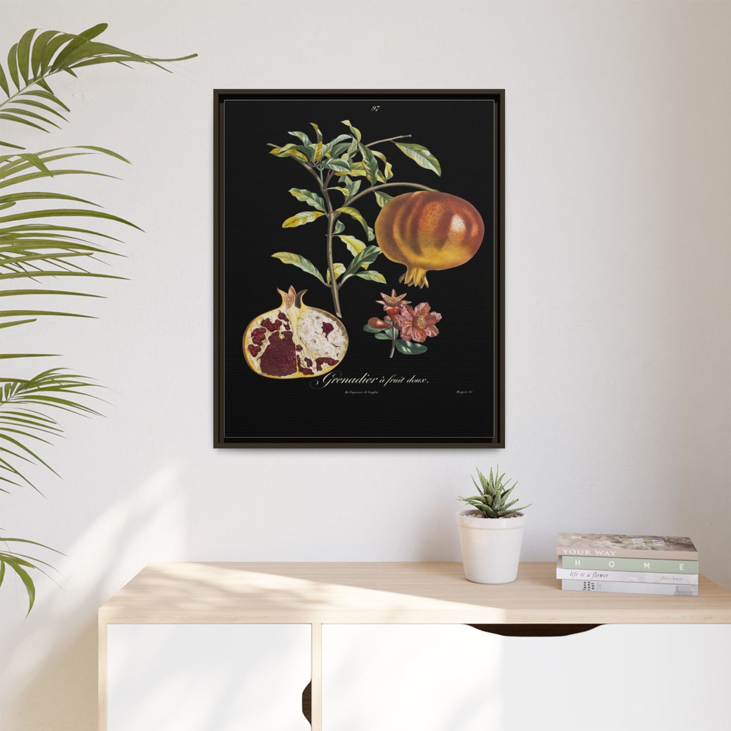 Pomegranate Botanical Framed Canvas Print — Vintage Fruit Wall Art