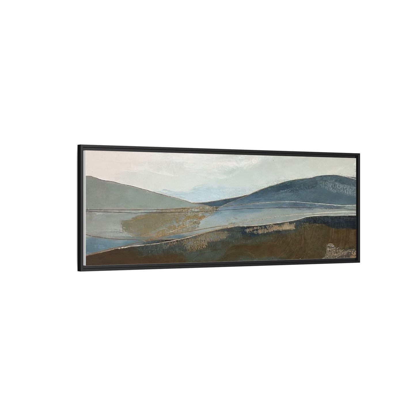 Framed Matte Canvas Landscape Art - Serene Abstract Hills in Blue & Earth Tones