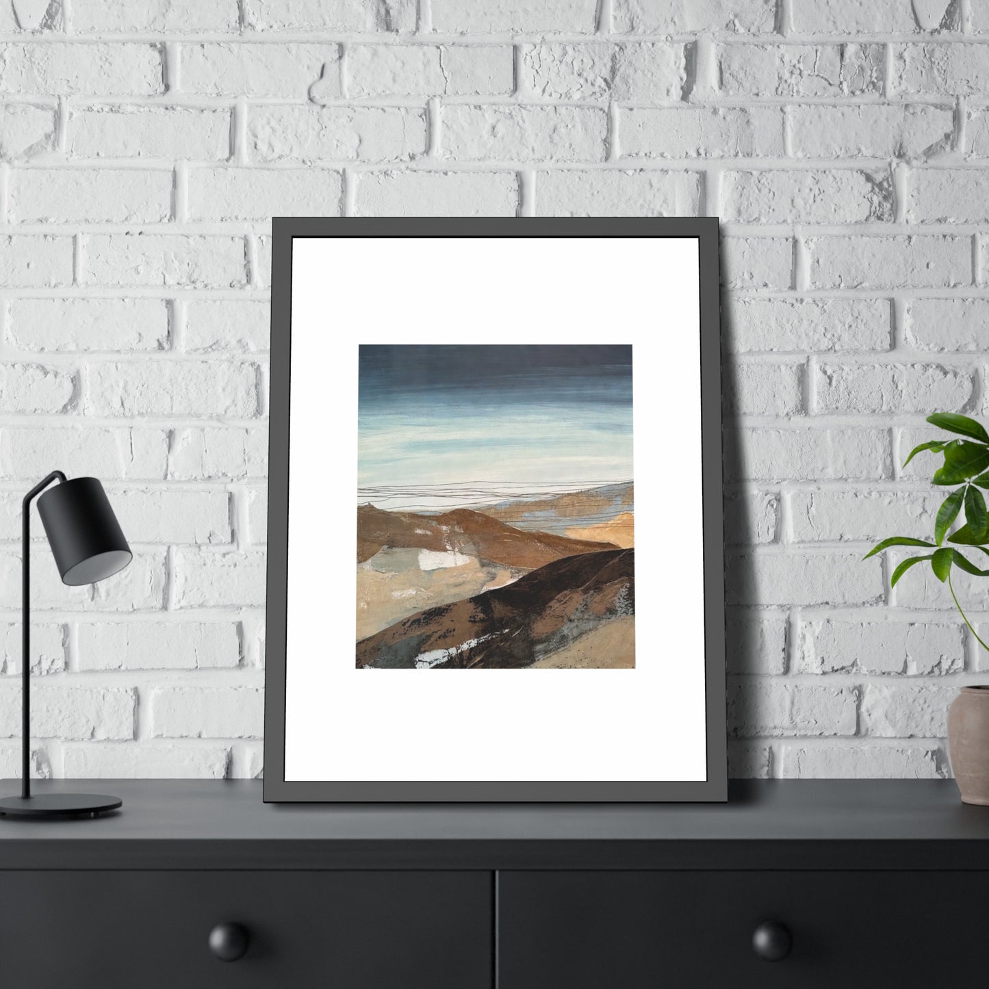 Framed Landscape Art Print — Minimal Coastal Mountain Poster