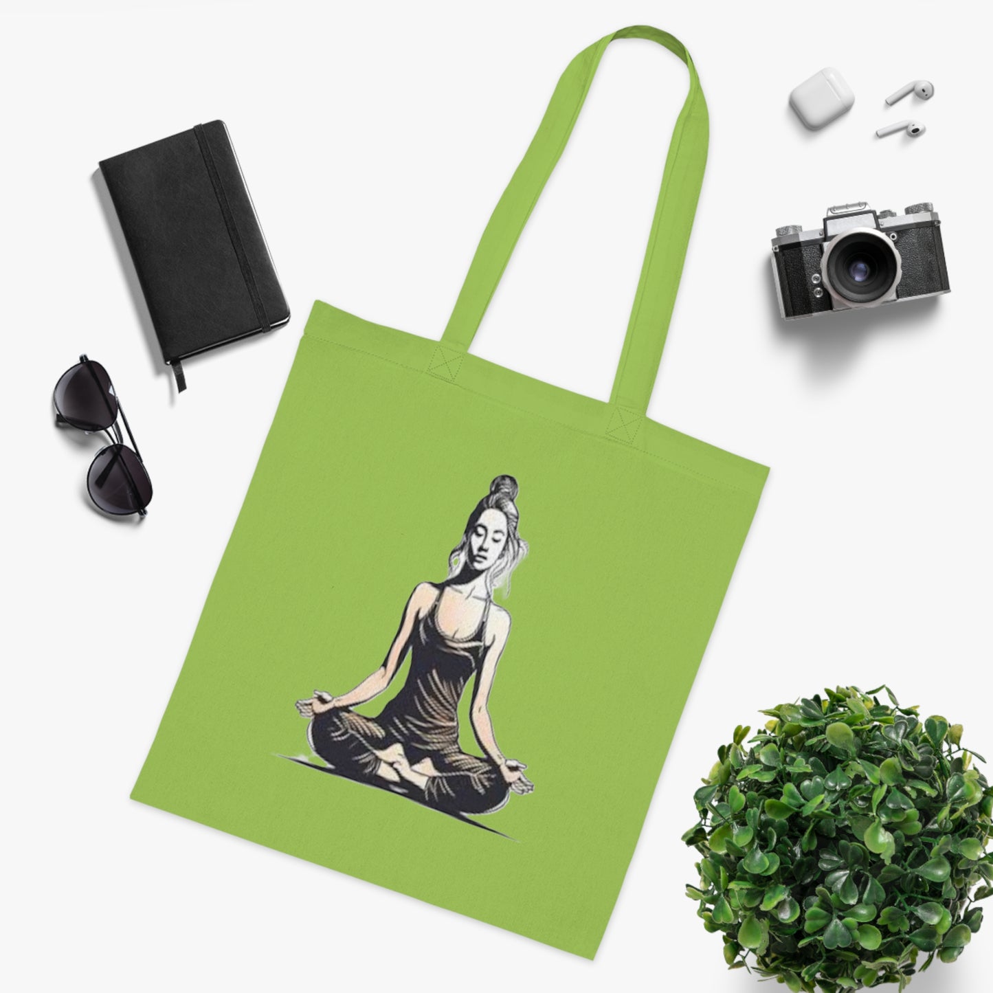 Yoga Meditation Cotton Tote Bag — Lotus Pose Graphic Beach & Market Tote